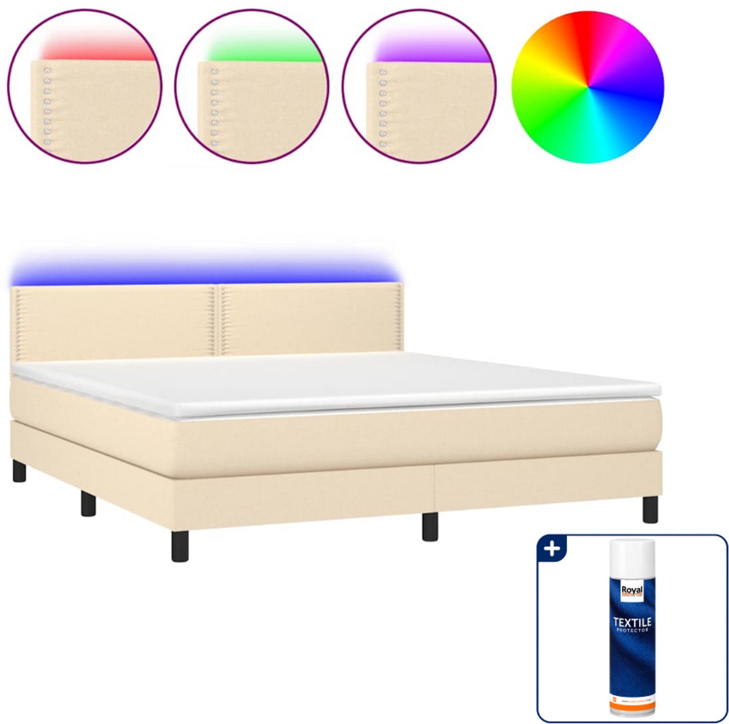 vidaXL Boxspring Kingsize - 180 x 200 cm - crème - Inclusief textielbeschermer 500 ml