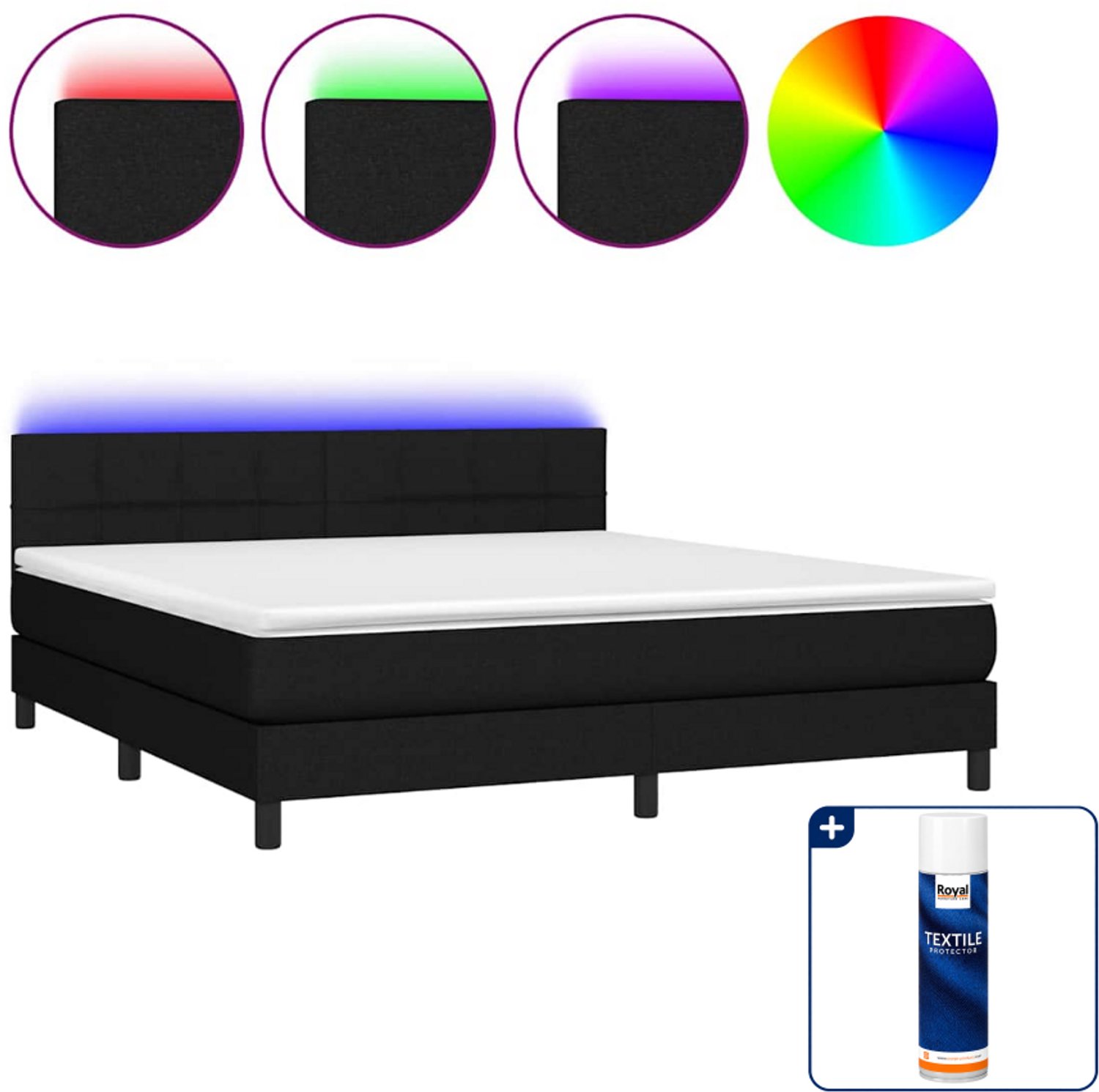 vidaXL boxspring met matras en LED - Queensize - 160 x 200 cm - zwart - Inclusief textielbeschermer 500 ml