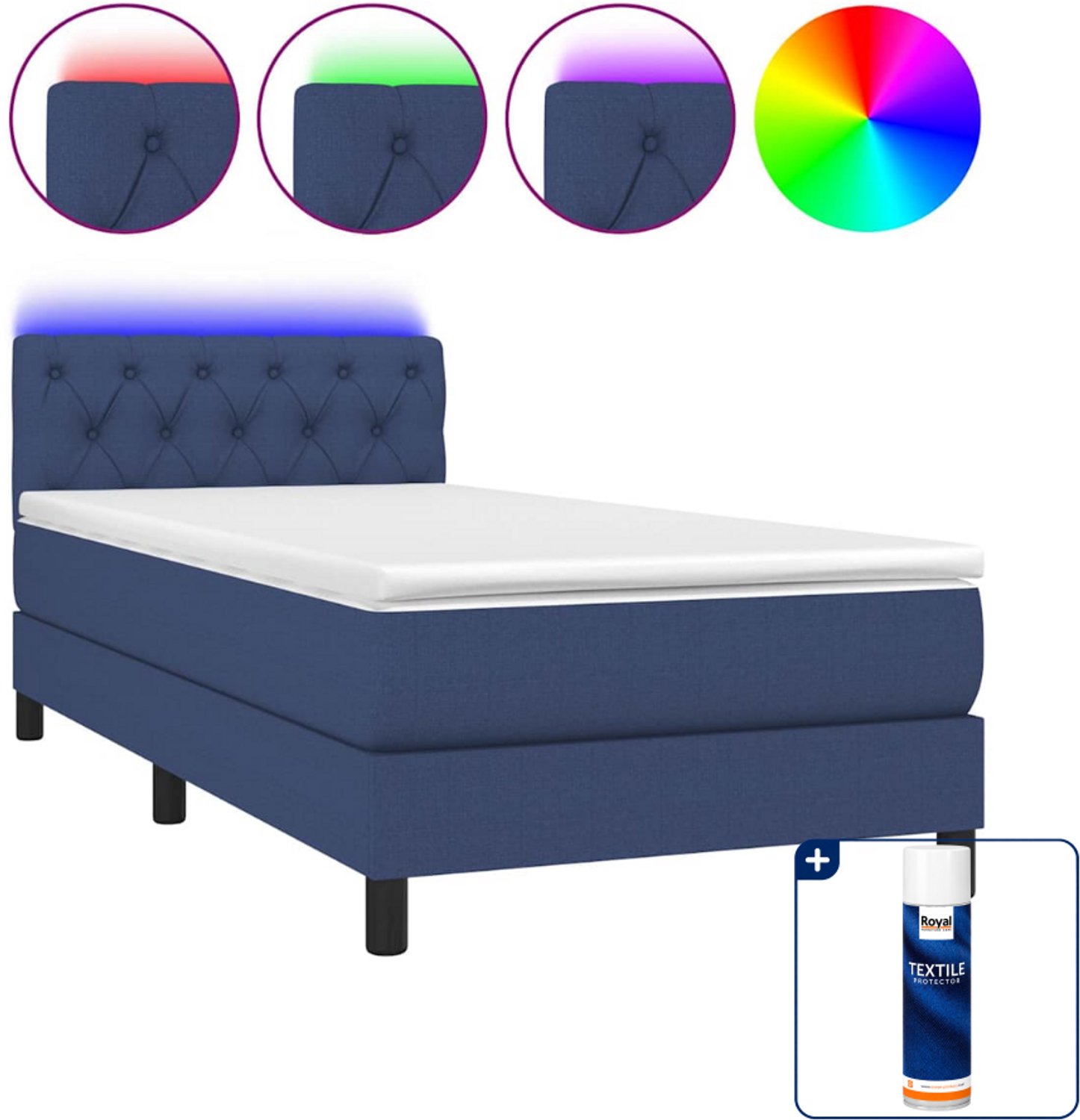 vidaXL boxspring met matras en led - 80 x 200 cm - blauw - Inclusief textielbeschermer 500 ml