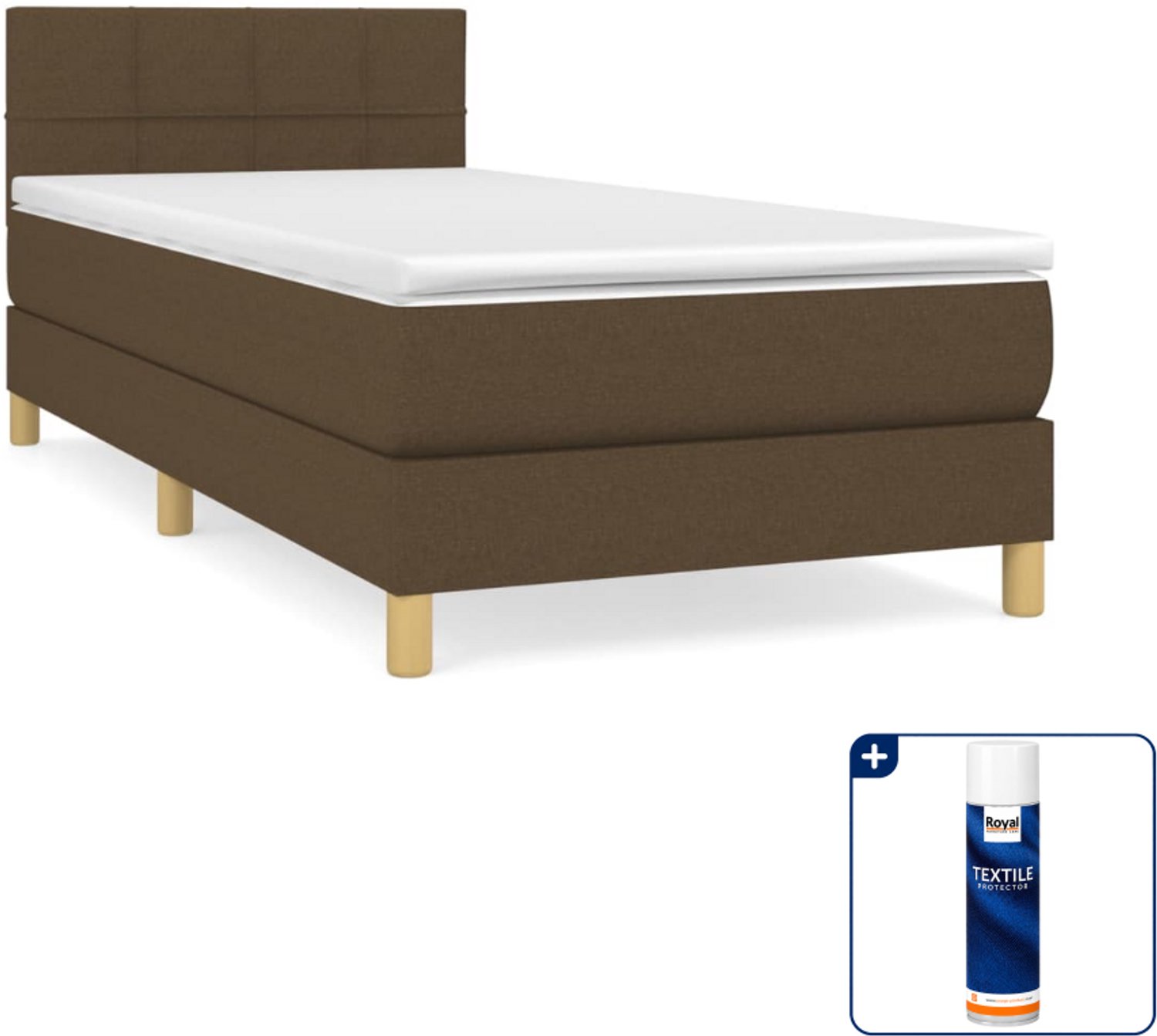vidaXL boxspring met matras - 90 x 190 cm - donkerbruin - Inclusief textielbeschermer 500 ml