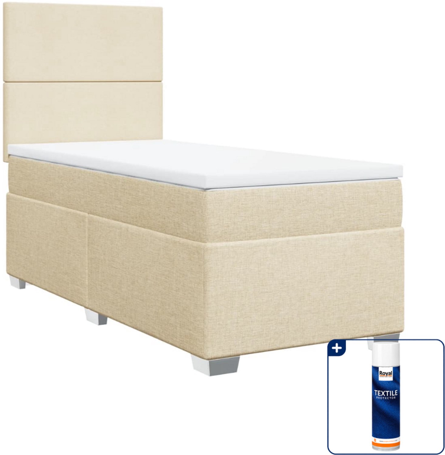 vidaXL boxspring met matras - 90 x 190 cm - stof - crème - Inclusief textielbeschermer 500 ml