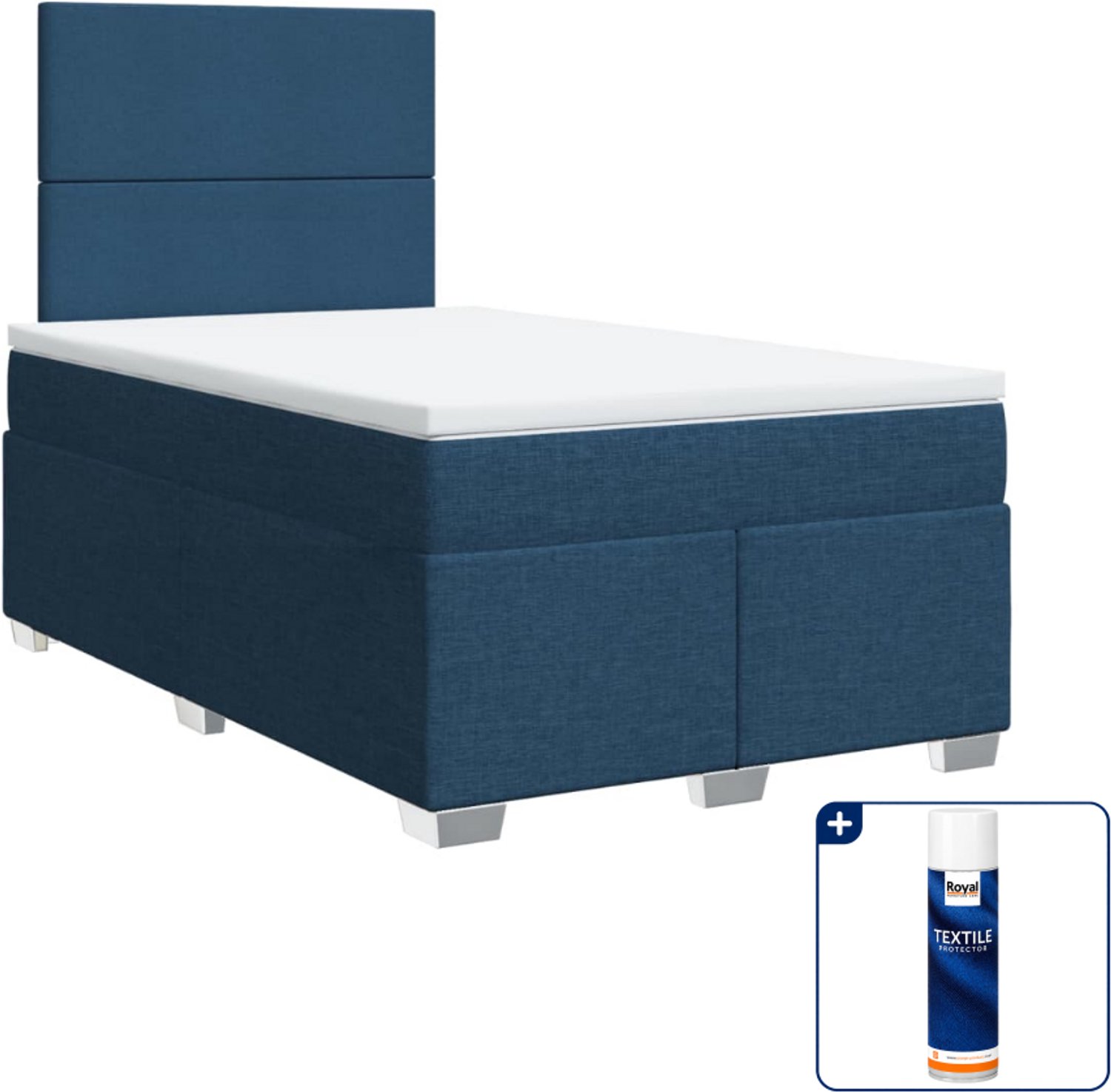 vidaXL boxspring met matras 120 x 190 cm - blauw - Inclusief textielbeschermer 500 ml