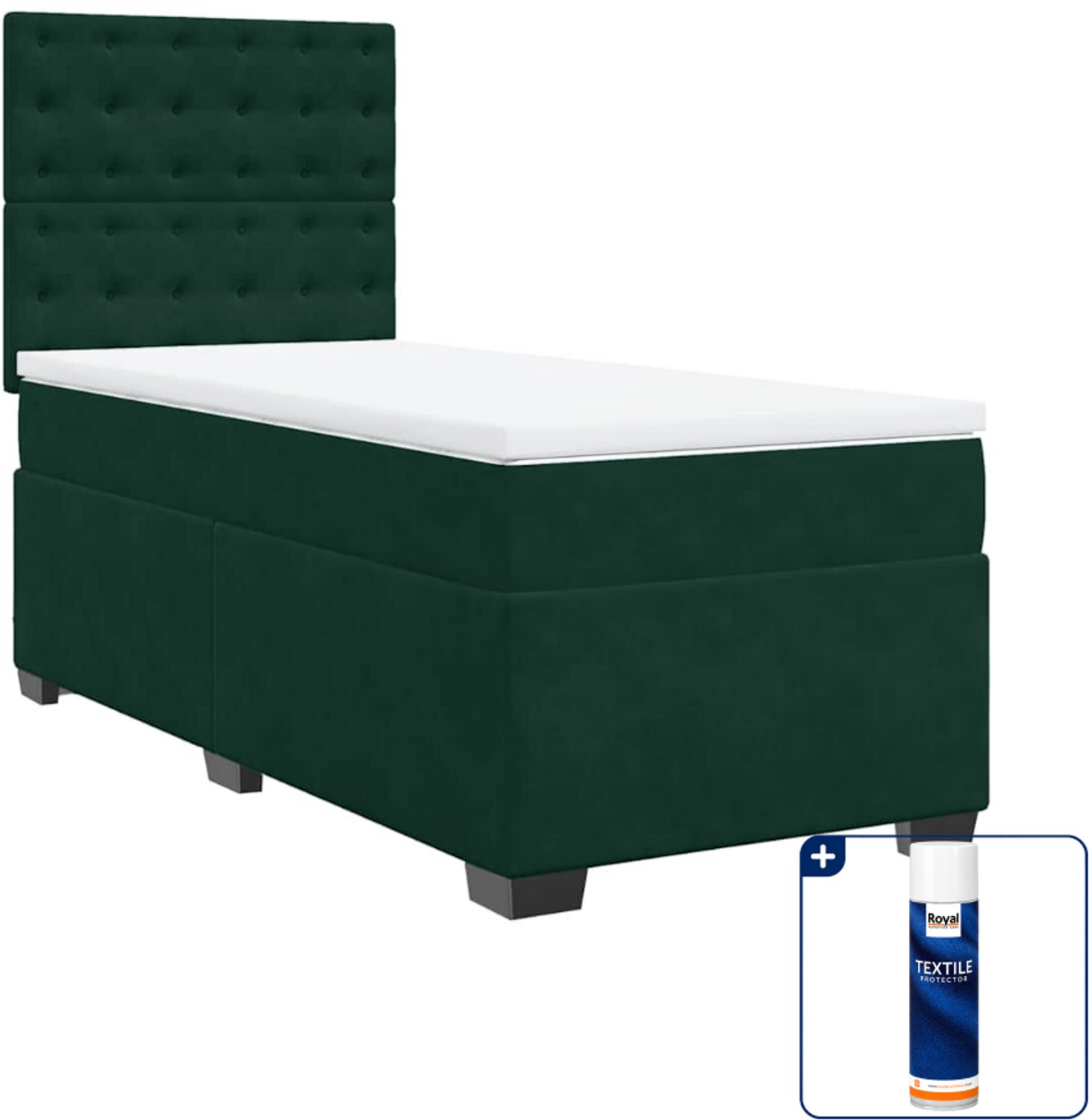 vidaXL Boxspring - 90 x 190 cm - fluweel - donkergroen - Inclusief textielbeschermer 500 ml