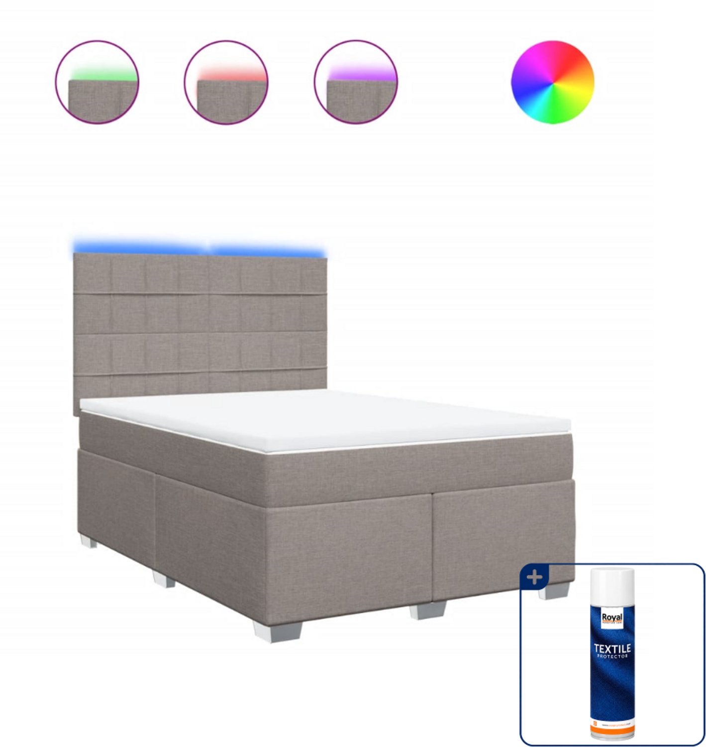 vidaXL boxspring met matras - 140 x 190 cm - stof - taupe - Inclusief textielbeschermer 500 ml