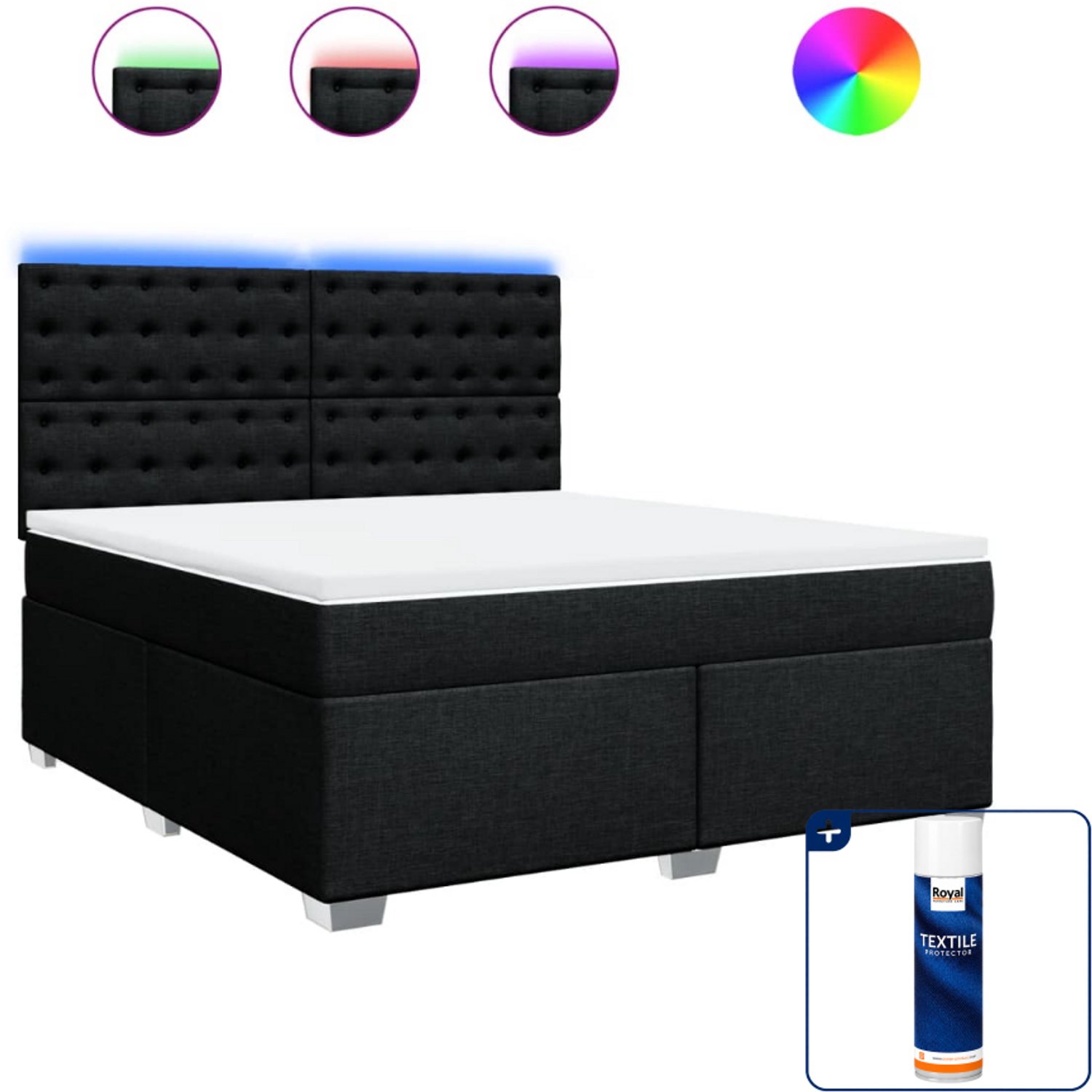 vidaXL Boxspring Kingsize - 180 x 200 cm - stof - zwart - Inclusief textielbeschermer 500 ml