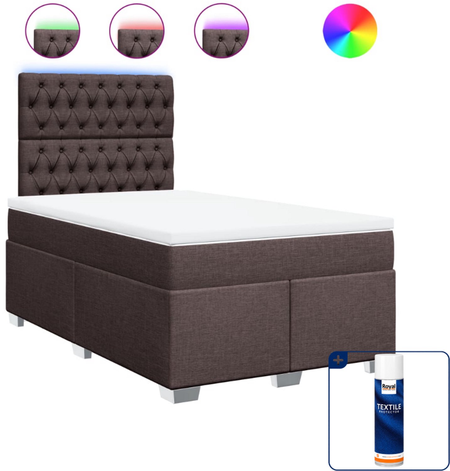 vidaXL boxspring met matras - 120 x 190 cm - donkerbruin - Inclusief textielbeschermer 500 ml