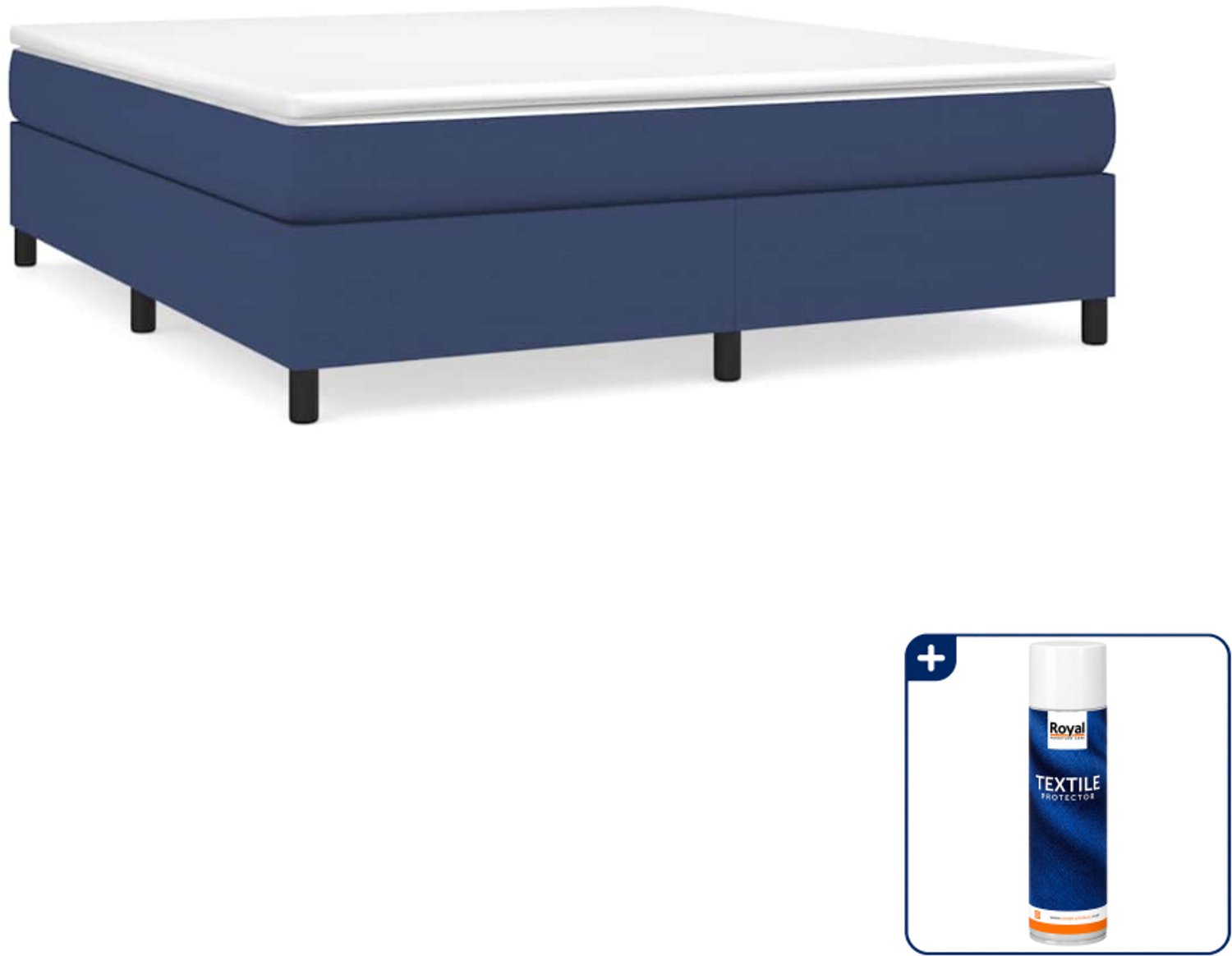 vidaXL boxspring met matras - Queensize - 160 x 200 cm - blauw - Inclusief textielbeschermer 500 ml