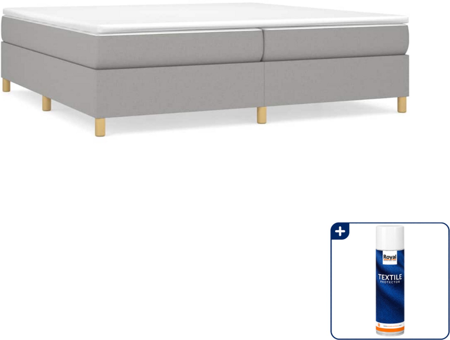 vidaXL boxspring met matras - 200 x 200 cm - stof - lichtgrijs - Inclusief textielbeschermer 500 ml