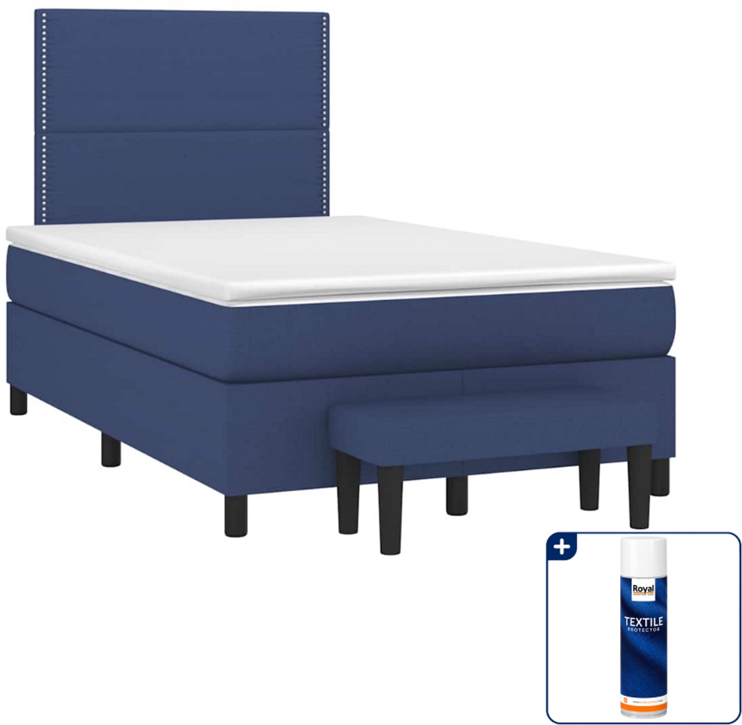 vidaXL boxspring met matras en bankje - 120 x 190 cm - blauw - Inclusief textielbeschermer 500 ml