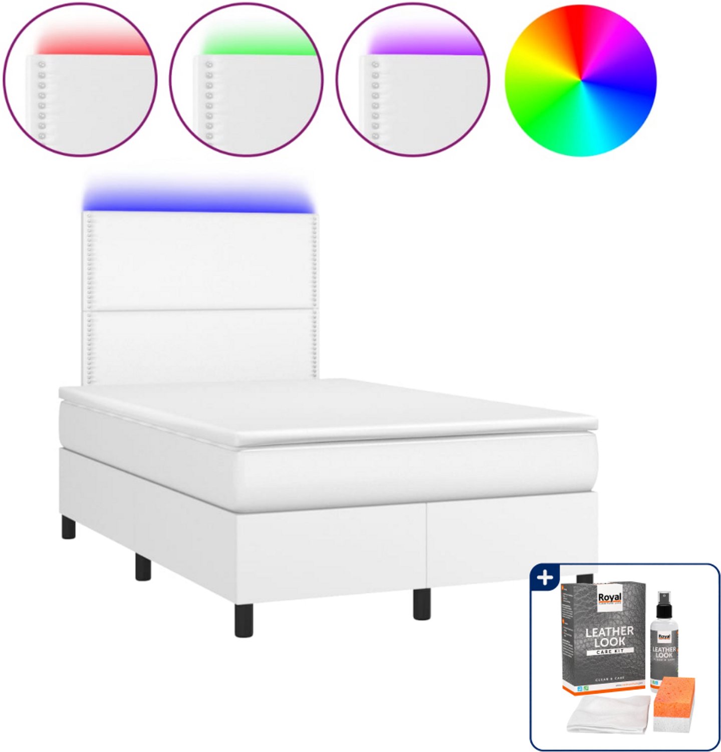 vidaXL boxspring met matras en LED - 120 x 190 cm - kunstleer - wit - Inclusief onderhoudsset voor kunstleer 150 ml