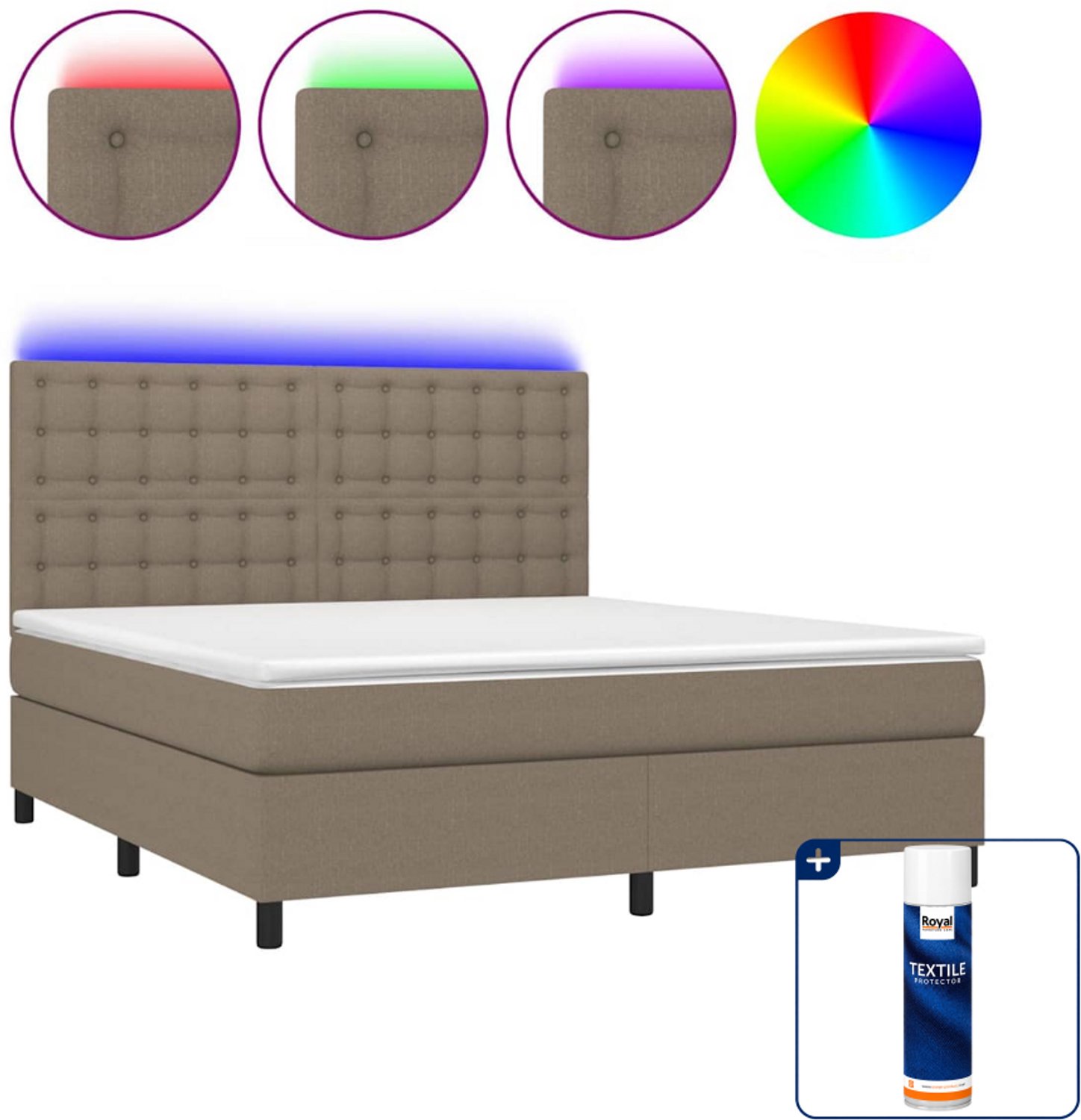vidaXL Kingsize boxspring met matras en LED - 180 x 200 cm - taupe - Inclusief textielbeschermer 500 ml