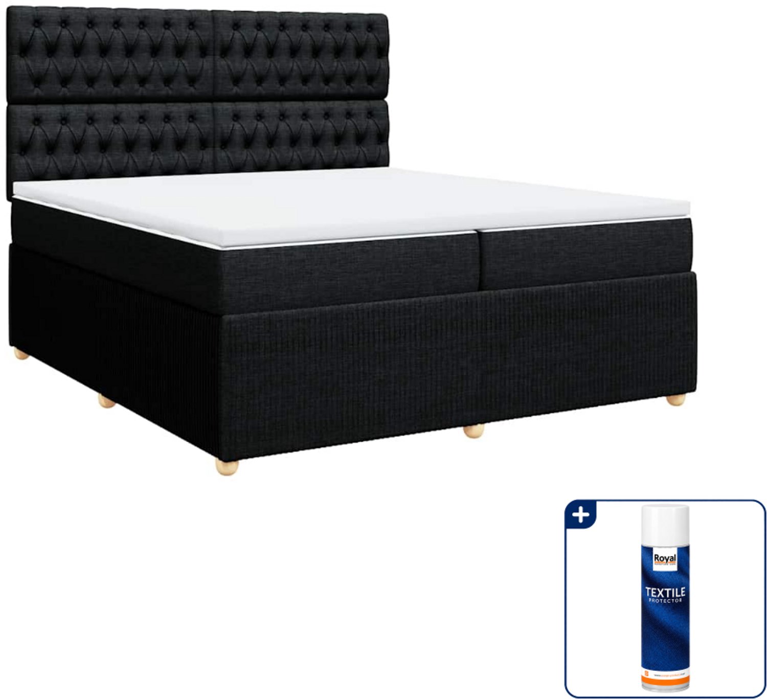 vidaXL Boxspring - Super kingsize - 200 x 200 cm - zwart - Inclusief textielbeschermer 500 ml