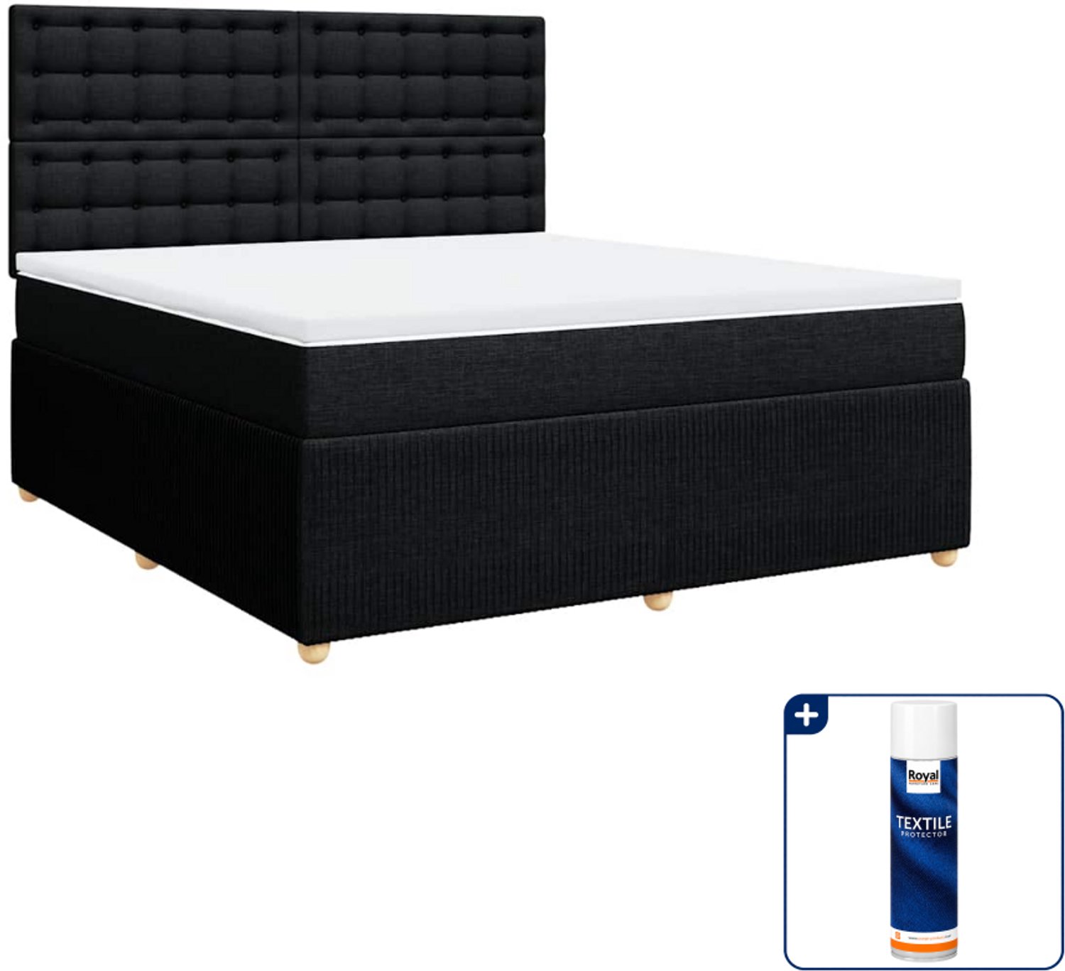 vidaXL Boxspring - Kingsize - 180 x 200 cm - zwart - Inclusief textielbeschermer 500 ml