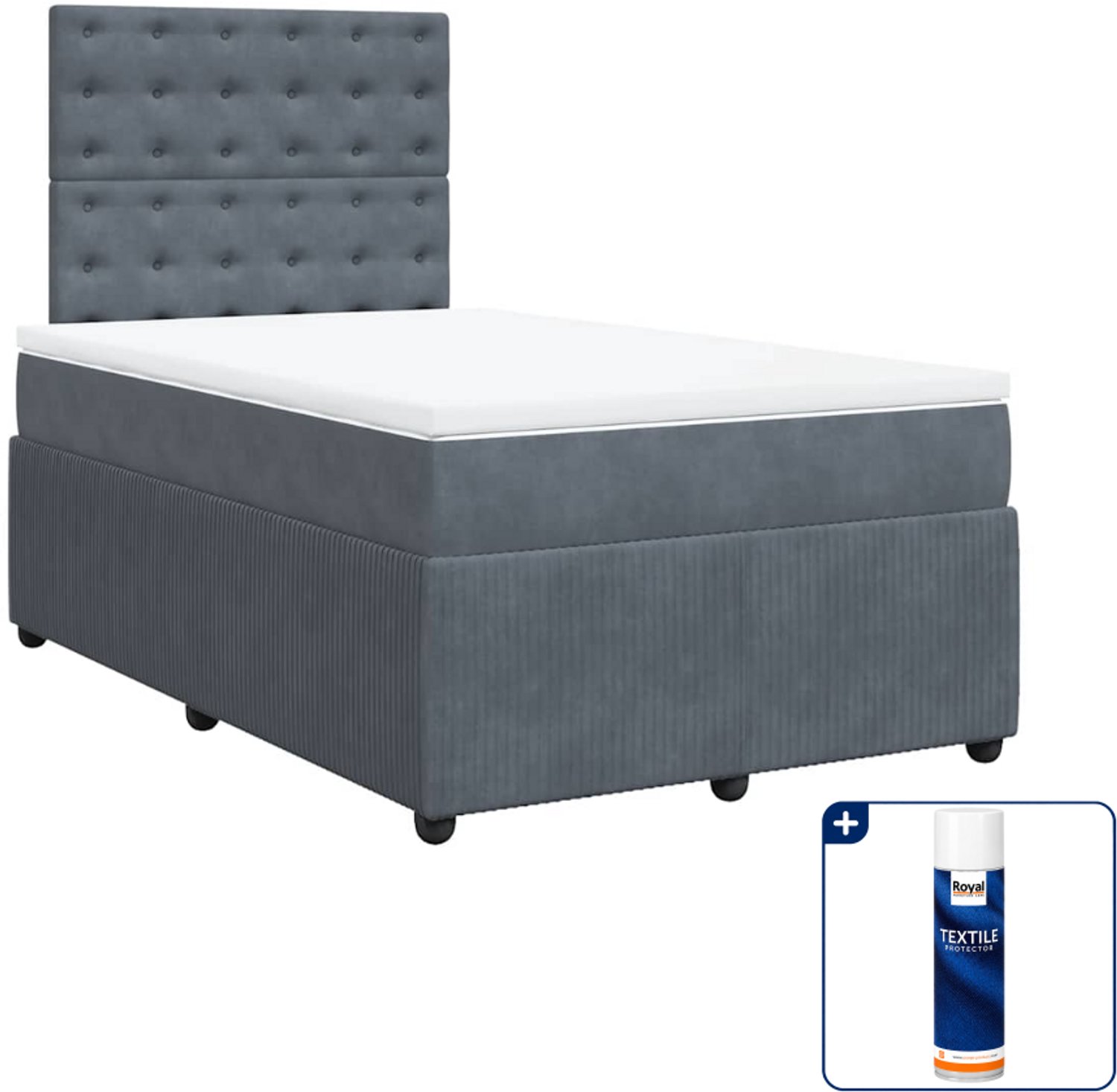 vidaXL boxspring met matras 120 x 200 cm - fluweel - donkergrijs - Inclusief textielbeschermer 500 ml