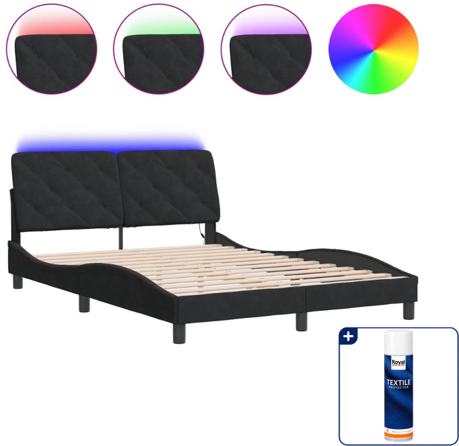 vidaXL bedframe met led - 140 x 190 cm - fluweel - zwart - Inclusief textielbeschermer 500 ml