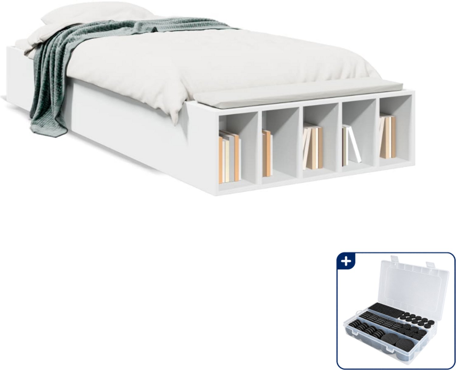 vidaXL bedframe - 75 x 190 cm - bewerkt hout - wit - Inclusief antikrasvilt 177-delig Bruin
