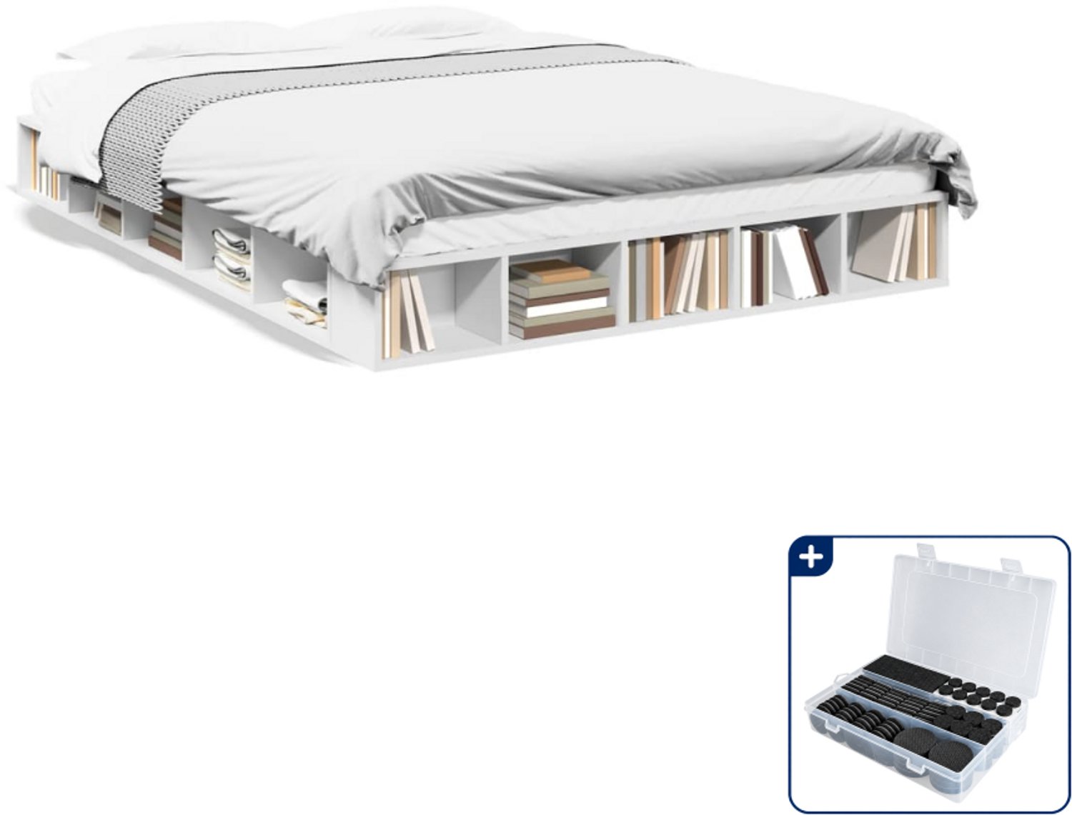 vidaXL Small double bedframe 140 x 200 cm - bewerkt hout - wit - Inclusief antikrasvilt 177-delig