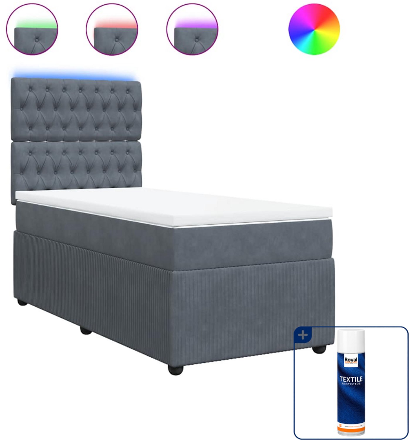 vidaXL boxspring met matras - 90 x 190 cm - fluweel - donkergrijs - Inclusief textielbeschermer 500 ml
