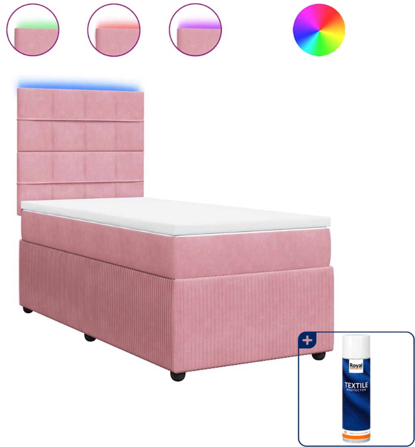vidaXL boxspring met matras - 80 x 200 cm - roze - fluweel - Inclusief textielbeschermer 500 ml