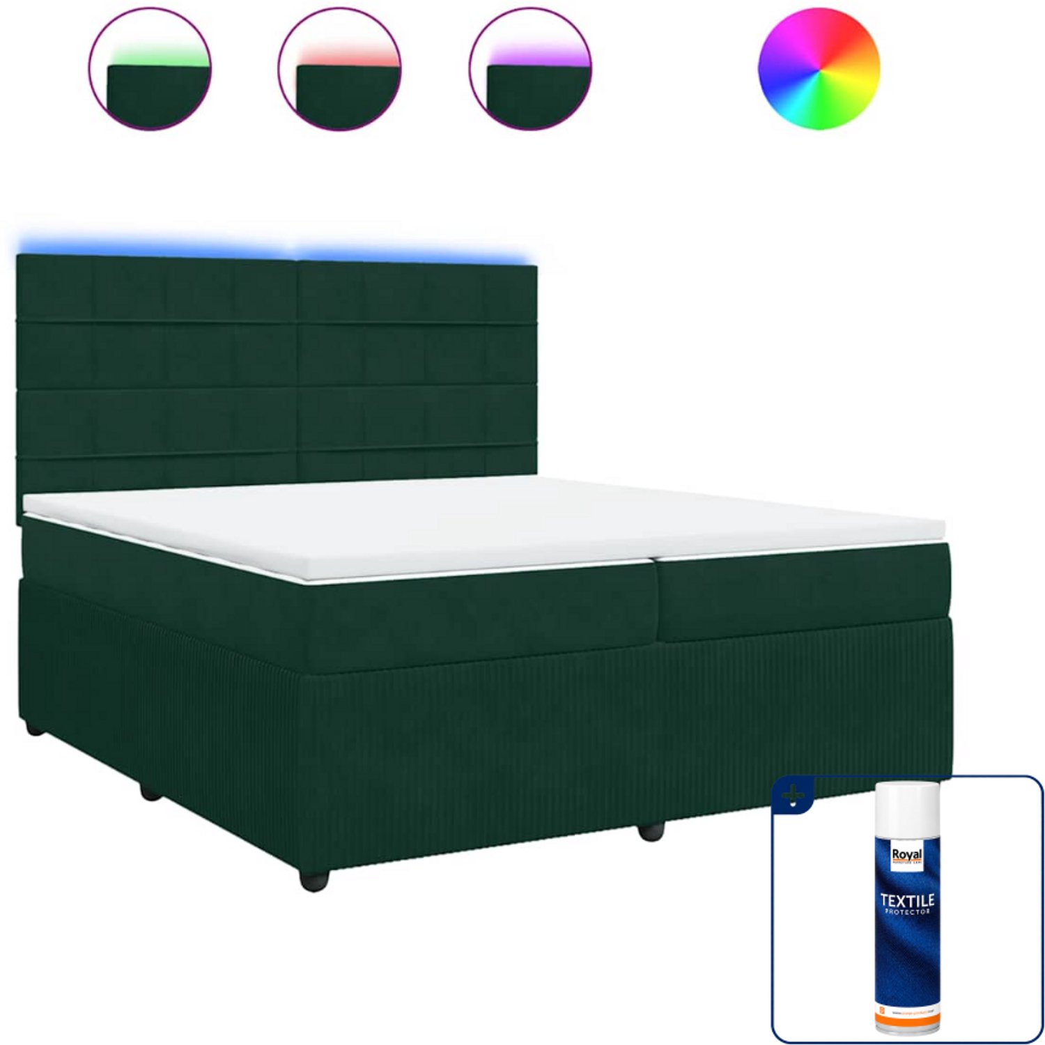 vidaXL boxspring met matras - super kingsize - 200 x 200 cm - fluweel - donkergroen - Inclusief textielbeschermer 500 ml