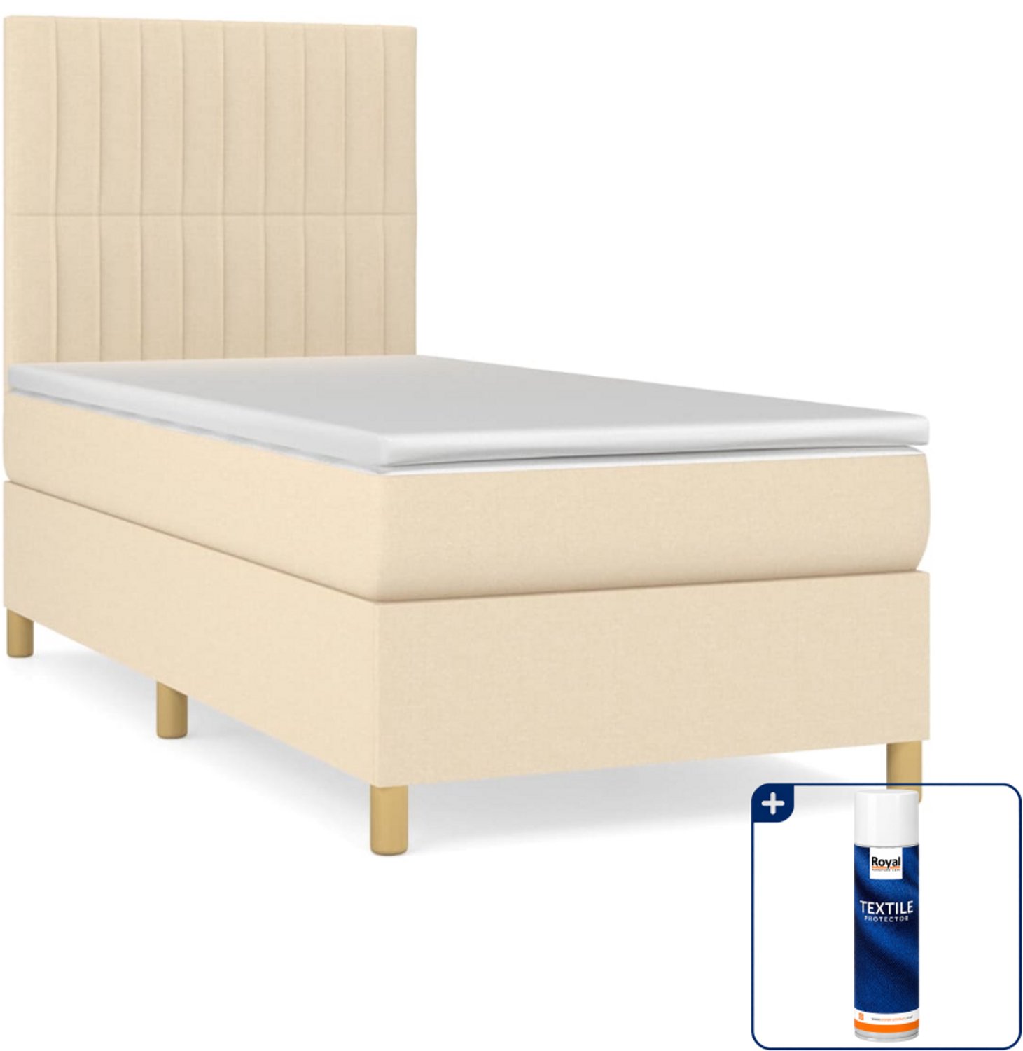 vidaXL boxspring met matras 100 x 200 cm - stof - crème - Inclusief textielbeschermer 500 ml