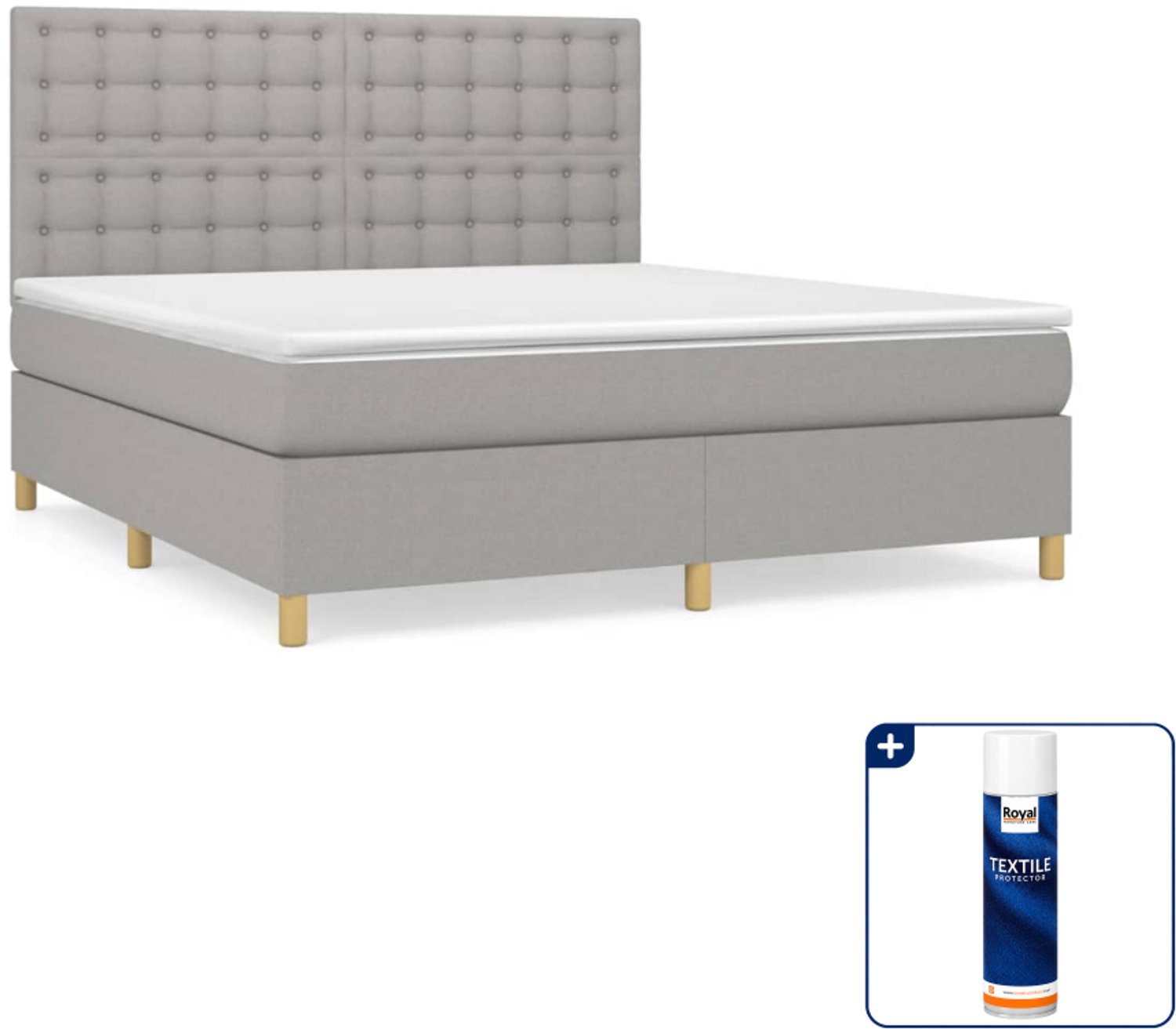 vidaXL Boxspring Kingsize 180 x 200 cm - stof - lichtgrijs - Inclusief textielbeschermer 500 ml