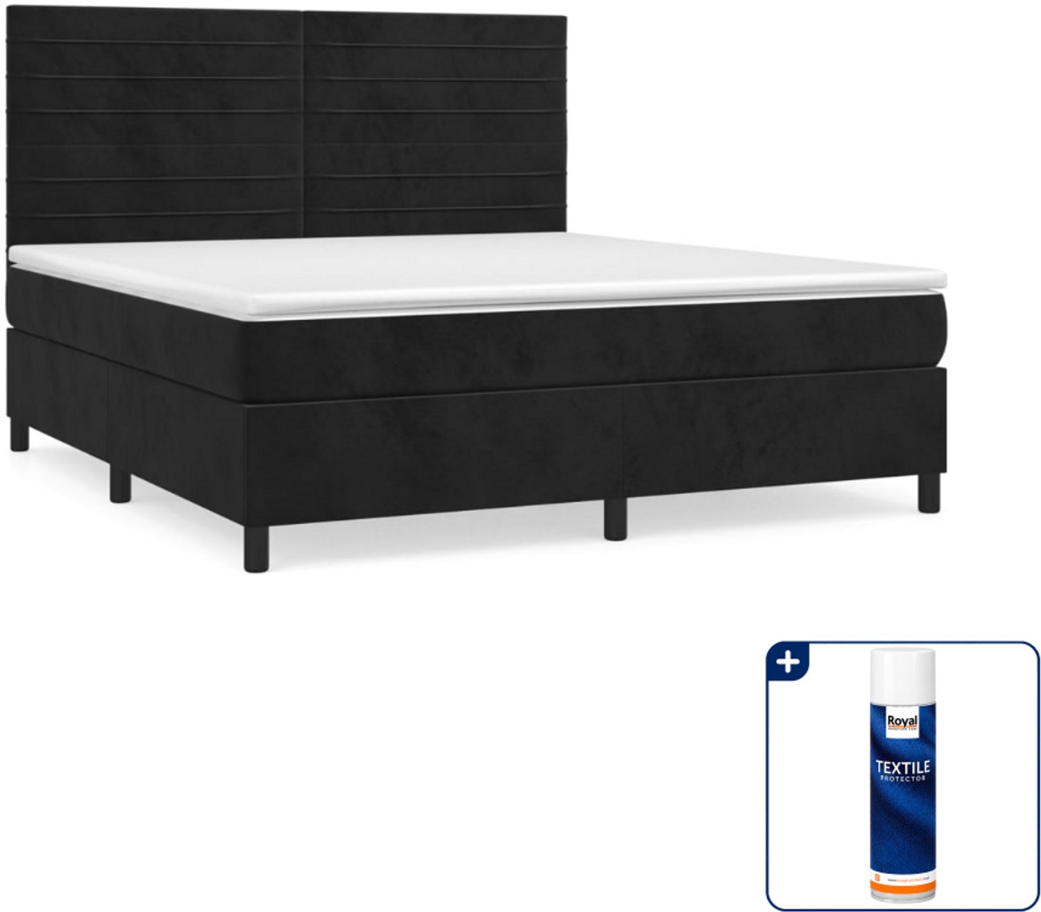 vidaXL boxspring met matras - Kingsize - 180 x 200 cm - zwart - Inclusief textielbeschermer 500 ml
