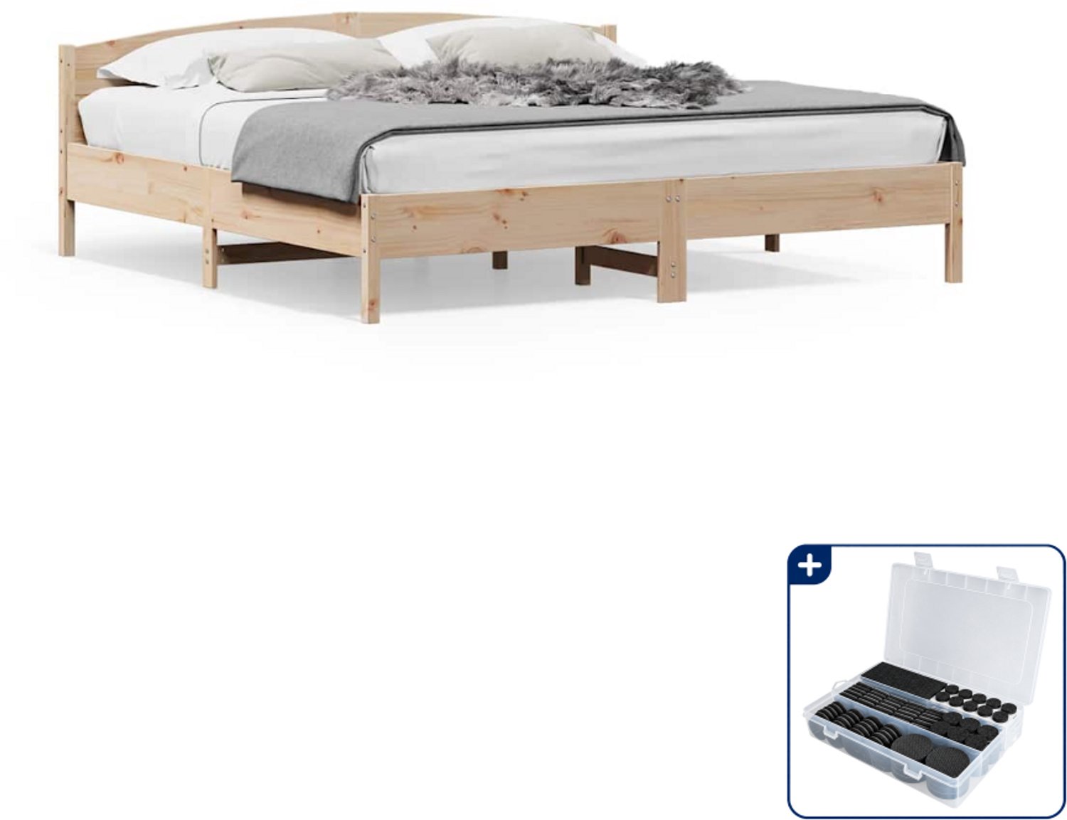 vidaXL bedframe - Kingsize - 180 x 200 cm - massief grenenhout - Inclusief antikrasvilt 177-delig Bruin