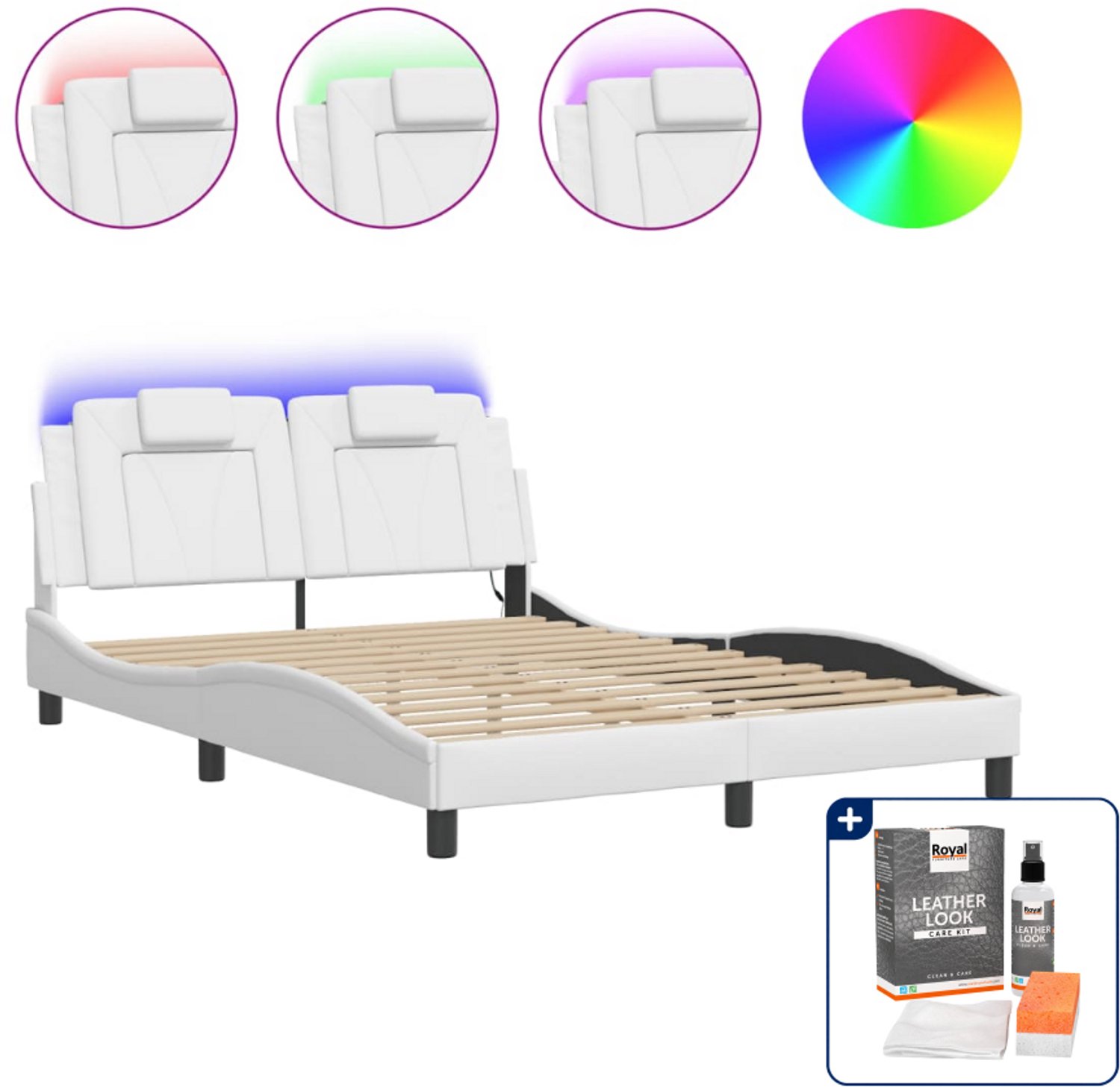 vidaXL Viana bedframe - 140 x 190 cm - wit - Inclusief onderhoudsset voor kunstleer 150 ml