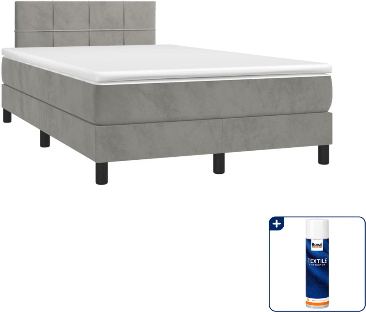 vidaXL boxspring met matras 120 x 190 cm - fluweel - lichtgrijs - Inclusief textielbeschermer 500 ml