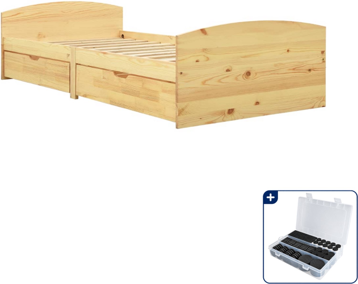 vidaXL bedframe met 2 lades - 90 x 200 cm - massief grenenhout - Inclusief antikrasvilt 177-delig Bruin