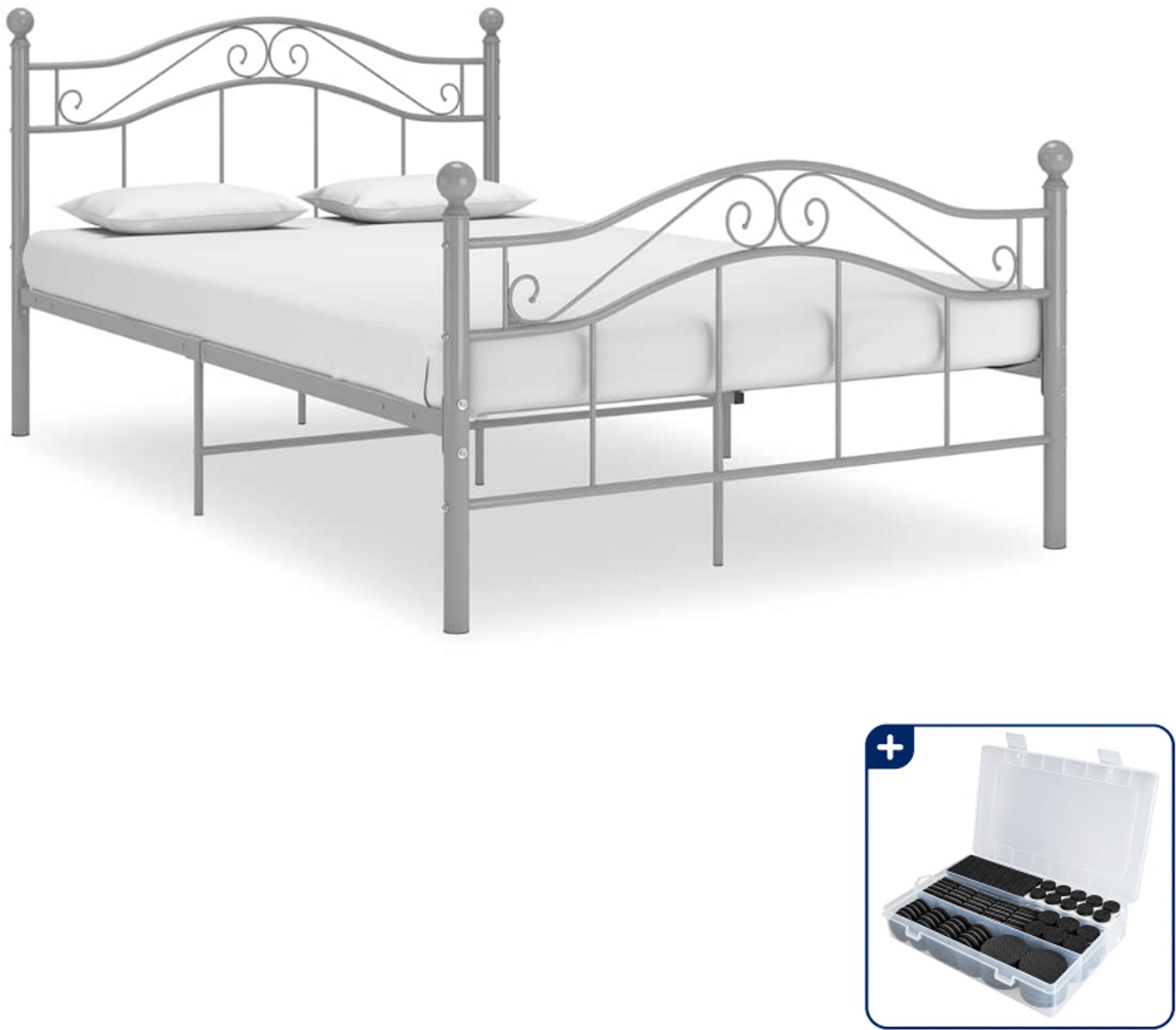 vidaXL bedframe - 120 x 200 cm - metaal - grijs - Inclusief antikrasvilt 177-delig