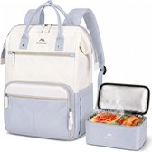 MATEIN Laptop Rugzak met Geïsoleerde Lunchtas – 2-delige Werkrugzak met Lunchvak – 15.6 inch Laptopvak – 41 x 28 x 19 cm – Lichtblauw