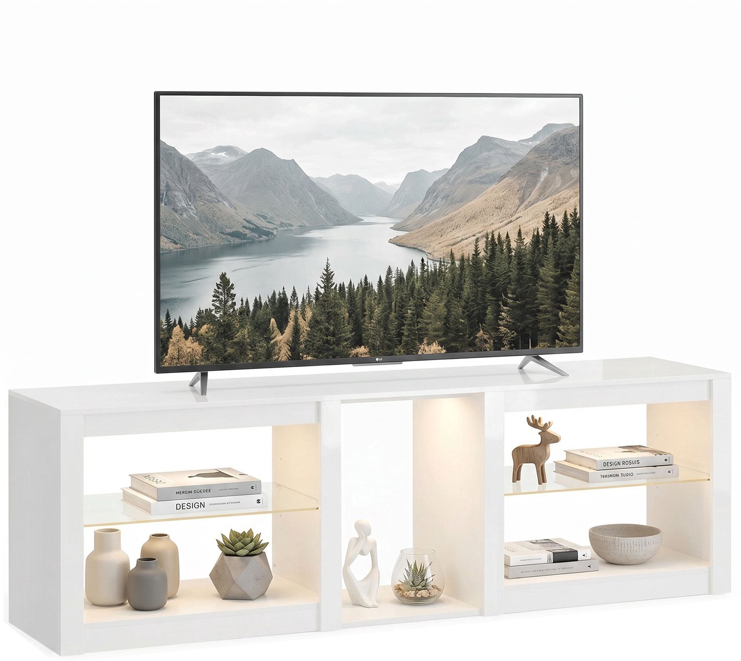 Lunpog TV Meubel - Lowboard - RGB Ledverlichting En Verstelbare Glazen Planken - Geschikt Voor Tv Tot 75 Inch - Wit
