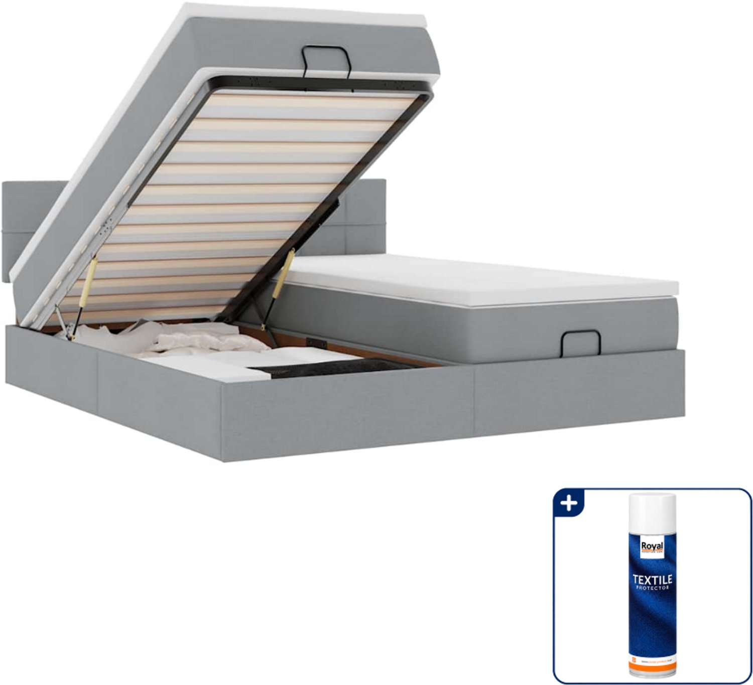 vidaXL Queensize bed met matras en LED - 160 x 200 cm - lichtgrijs - Inclusief textielbeschermer 500 ml Zwart