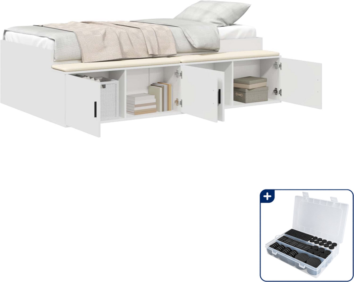 vidaXL bedframe 70 x 190 cm - bewerkt hout - wit - Inclusief antikrasvilt 177-delig