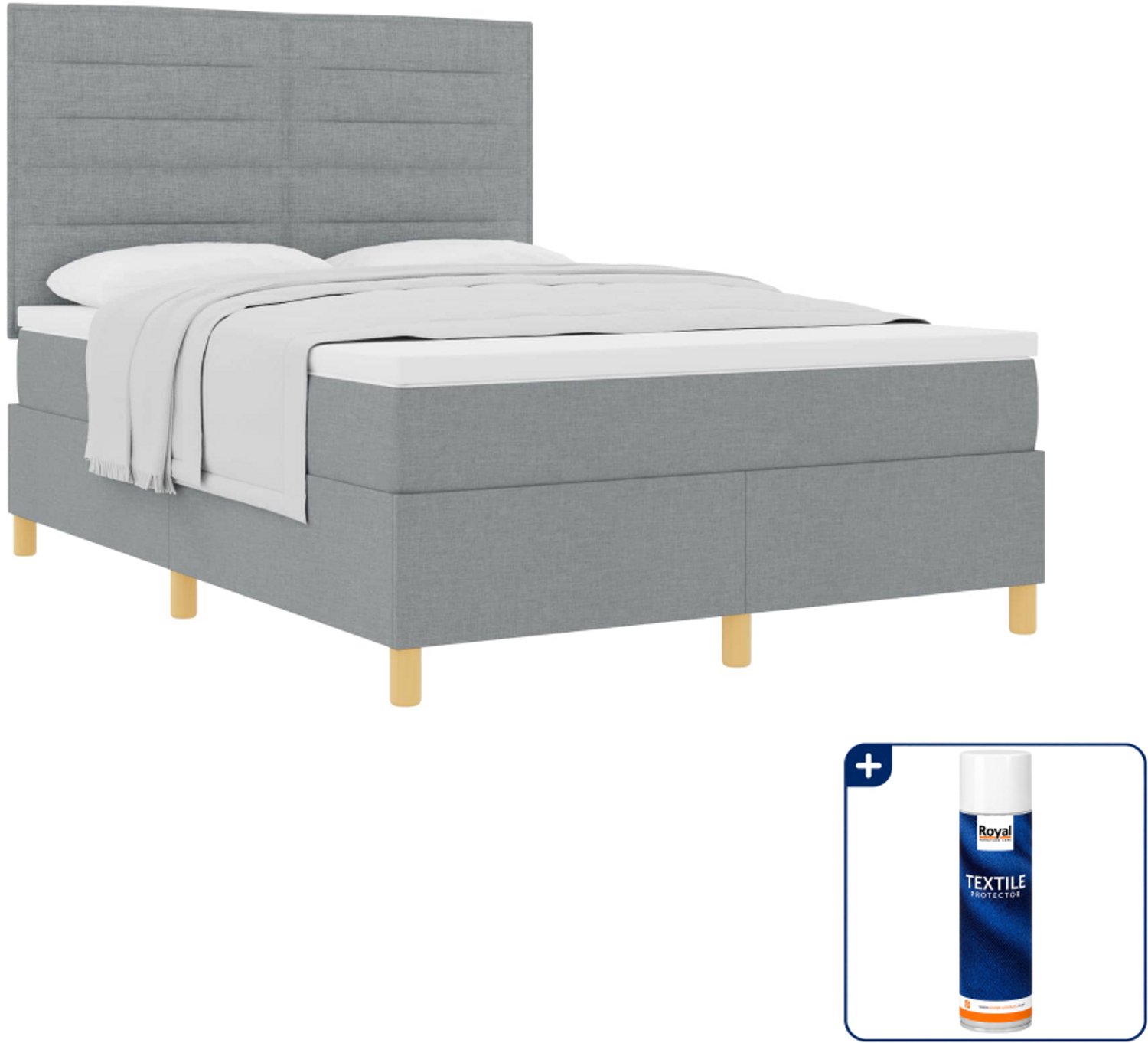 vidaXL Boxspringbed met matras Small double - 140 x 200 cm - lichtgrijs - Inclusief textielbeschermer 500 ml