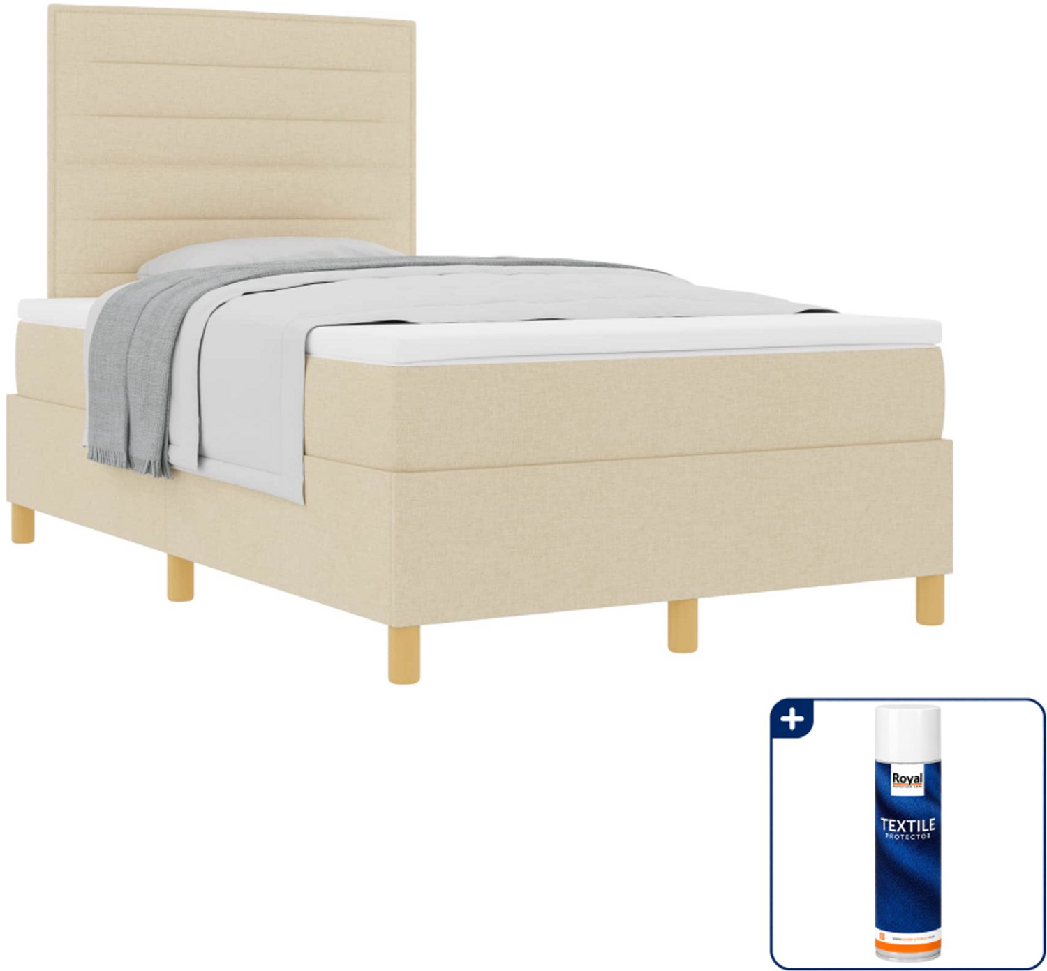 vidaXL boxspringbed met matras - 120 x 190 cm - stof - crème - Inclusief textielbeschermer 500 ml