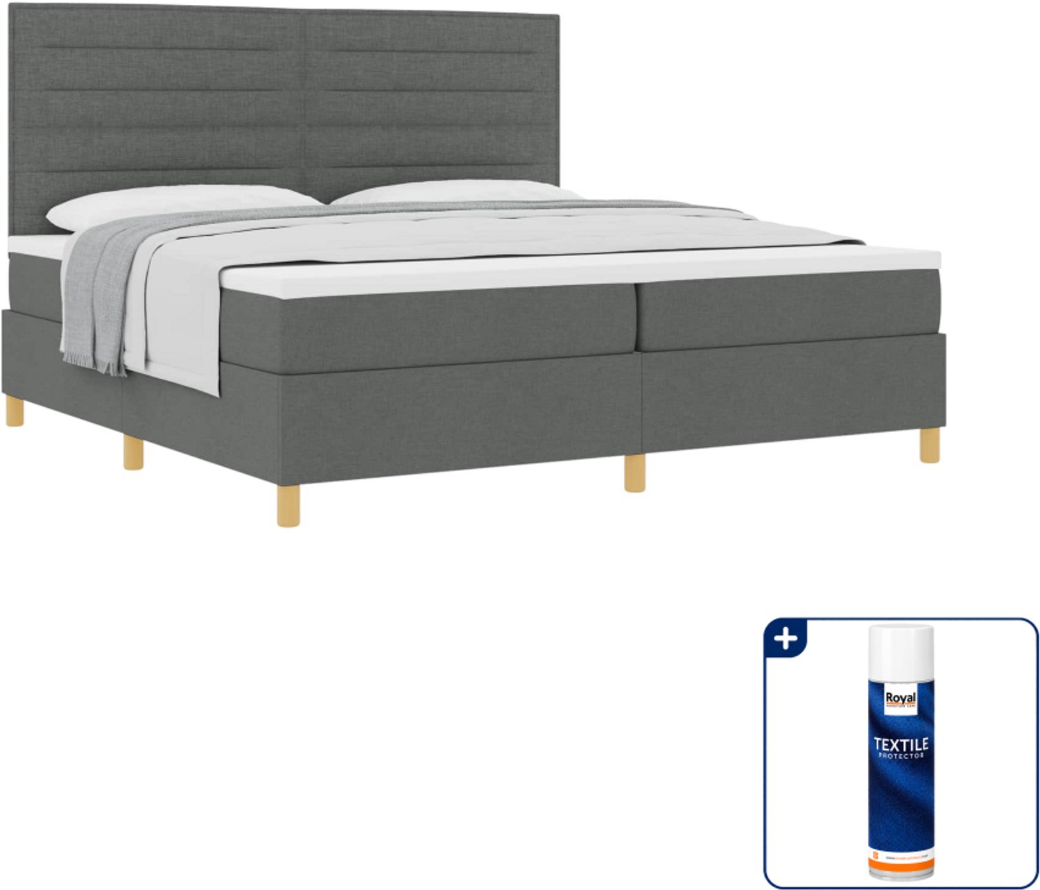 vidaXL boxspringbed met matras - 200 x 200 cm - stof - donkergrijs - Inclusief textielbeschermer 500 ml Middelgrijs