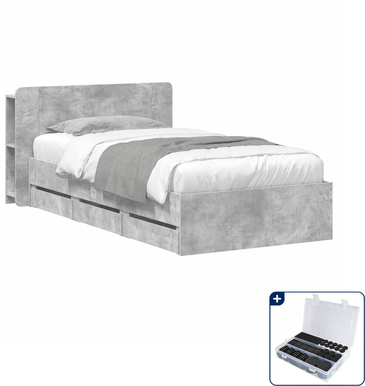 vidaXL bedframe met opbergruimte - 90 x 190 cm - betongrijs - Inclusief antikrasvilt 177-delig