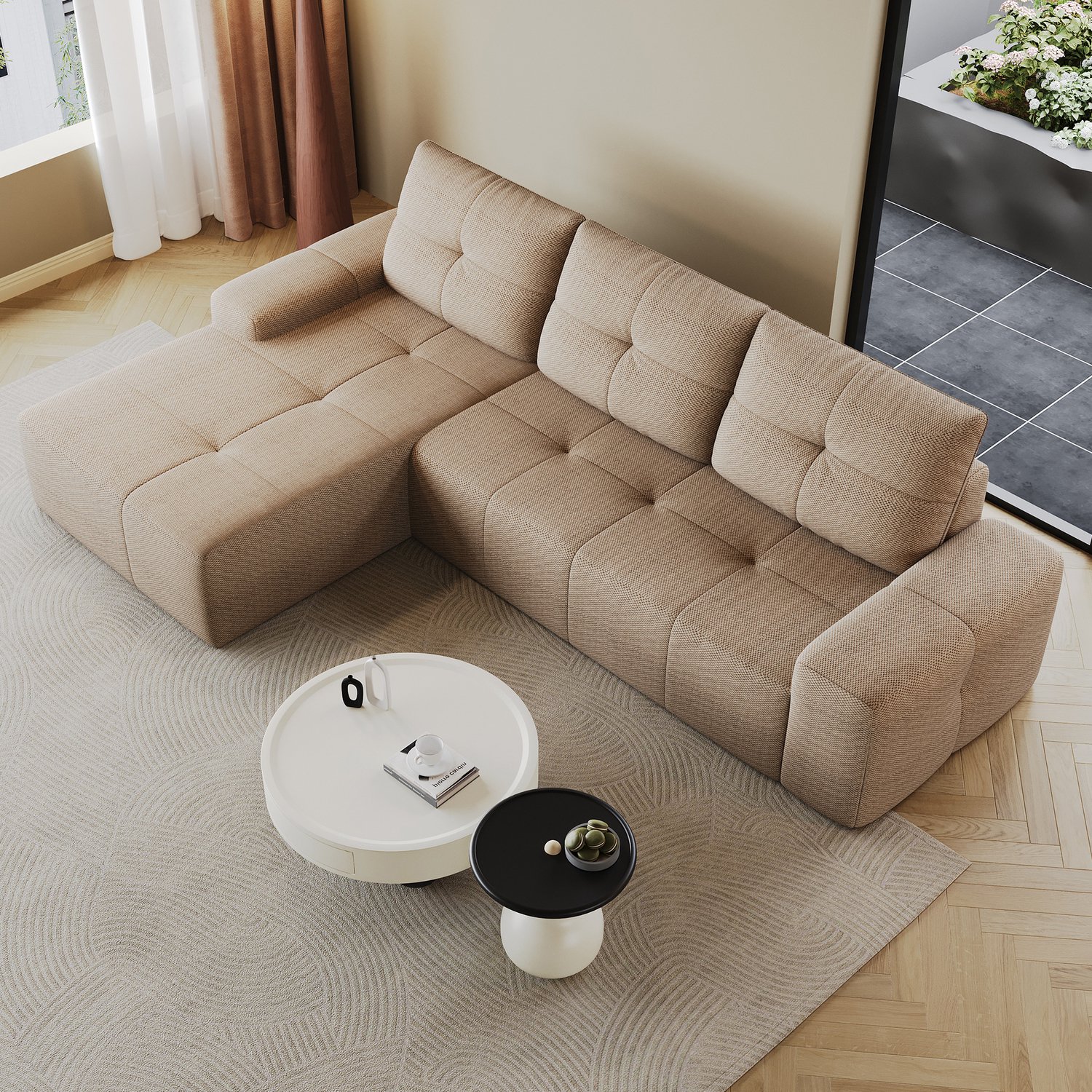 MIVRAY Hoekbank 262 x 172 x 82 cm - L Vorm en Zachte Zit met Veerkrachtig Schuim - Voor de Woonkamer - Stoffen Bekleding - Khaki