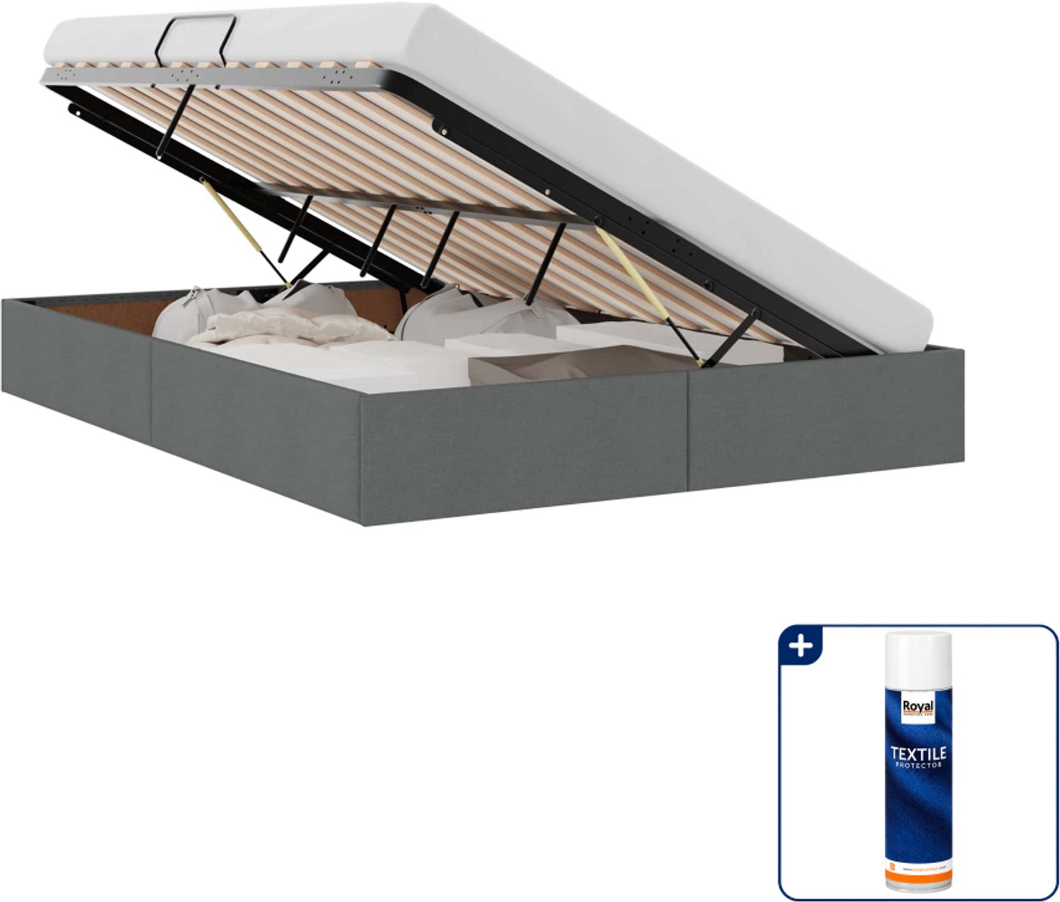 vidaXL ottoman bedframe - 140 x 190 cm - stof - donkergrijs - Inclusief textielbeschermer 500 ml Donker Grijn