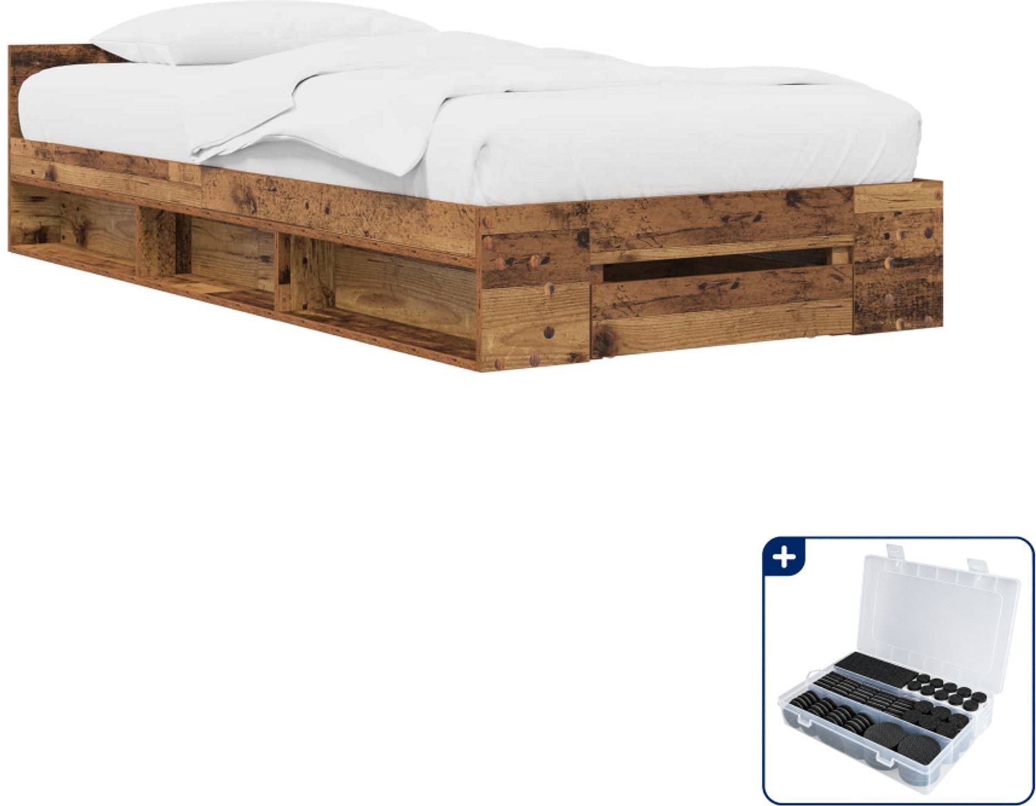 vidaXL bedframe met opberglade - 80 x 200 cm - bewerkt hout - oud hout - Inclusief antikrasvilt 177-delig Bruin