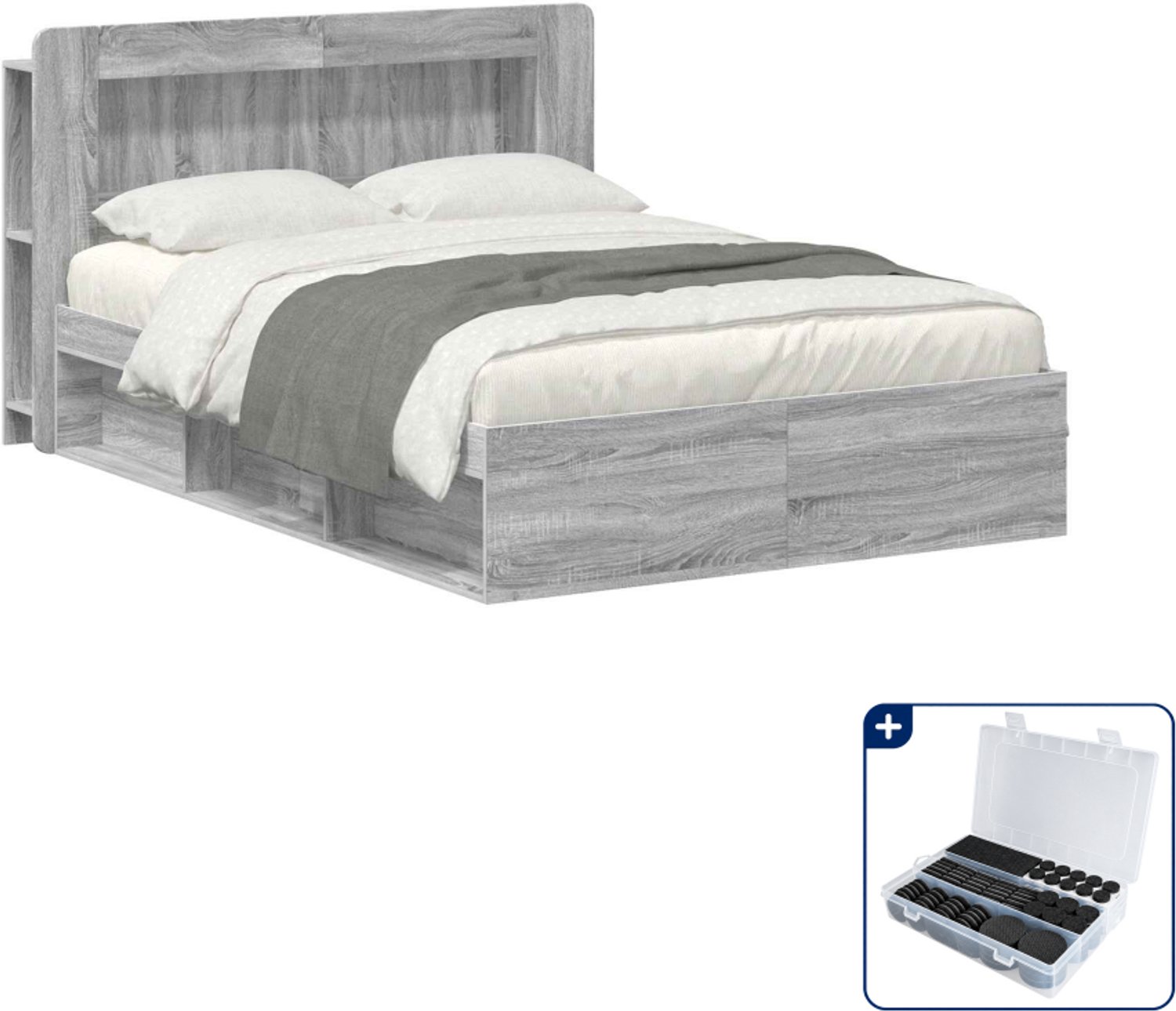 vidaXL Bedframe met opslag - Small double - 140 x 200 cm - grijs sonoma - Inclusief antikrasvilt 177-delig