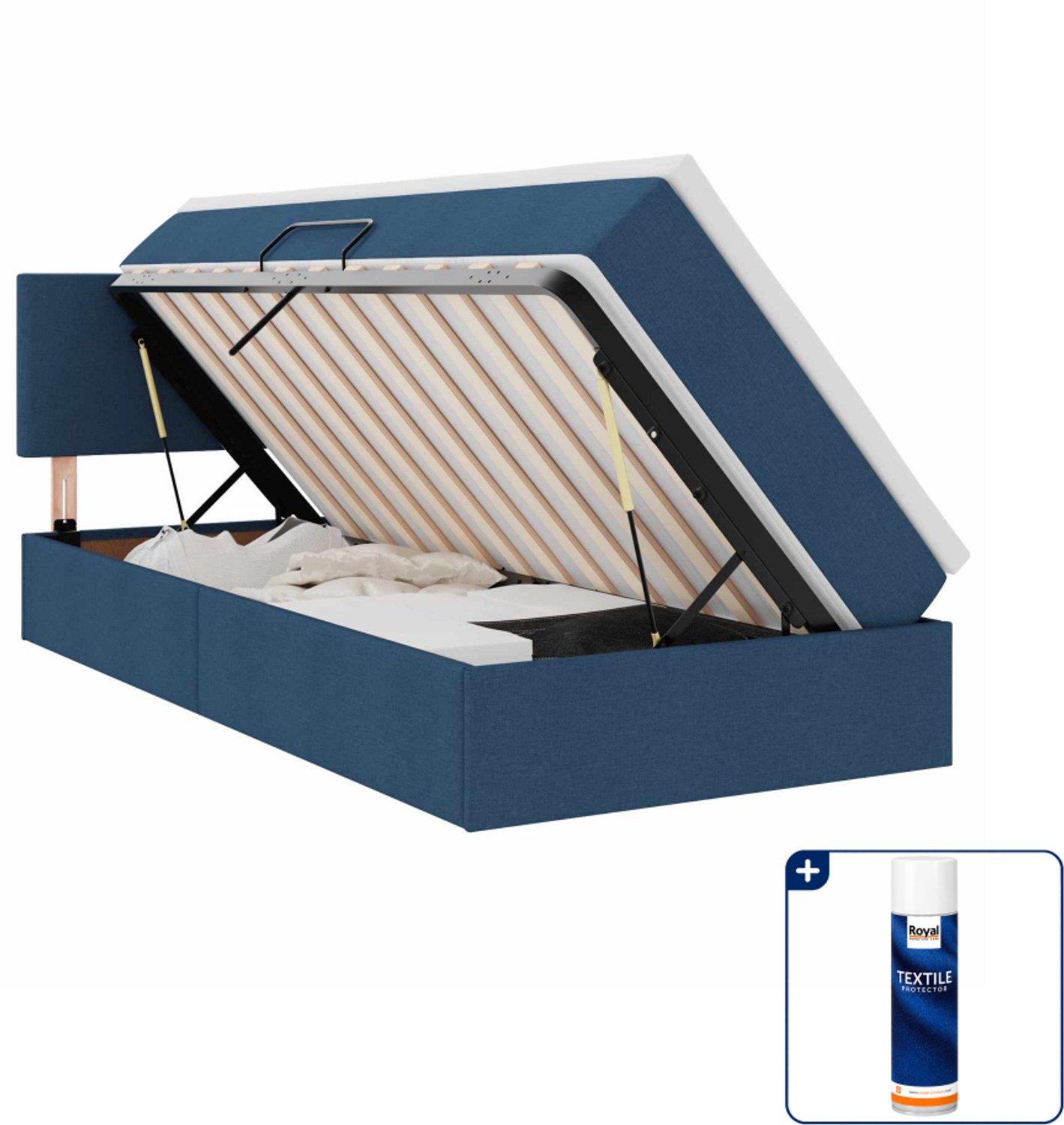 vidaXL opbergbed met matras - 90 x 200 cm - fluweel - blauw - Inclusief textielbeschermer 500 ml Lichtgrijs