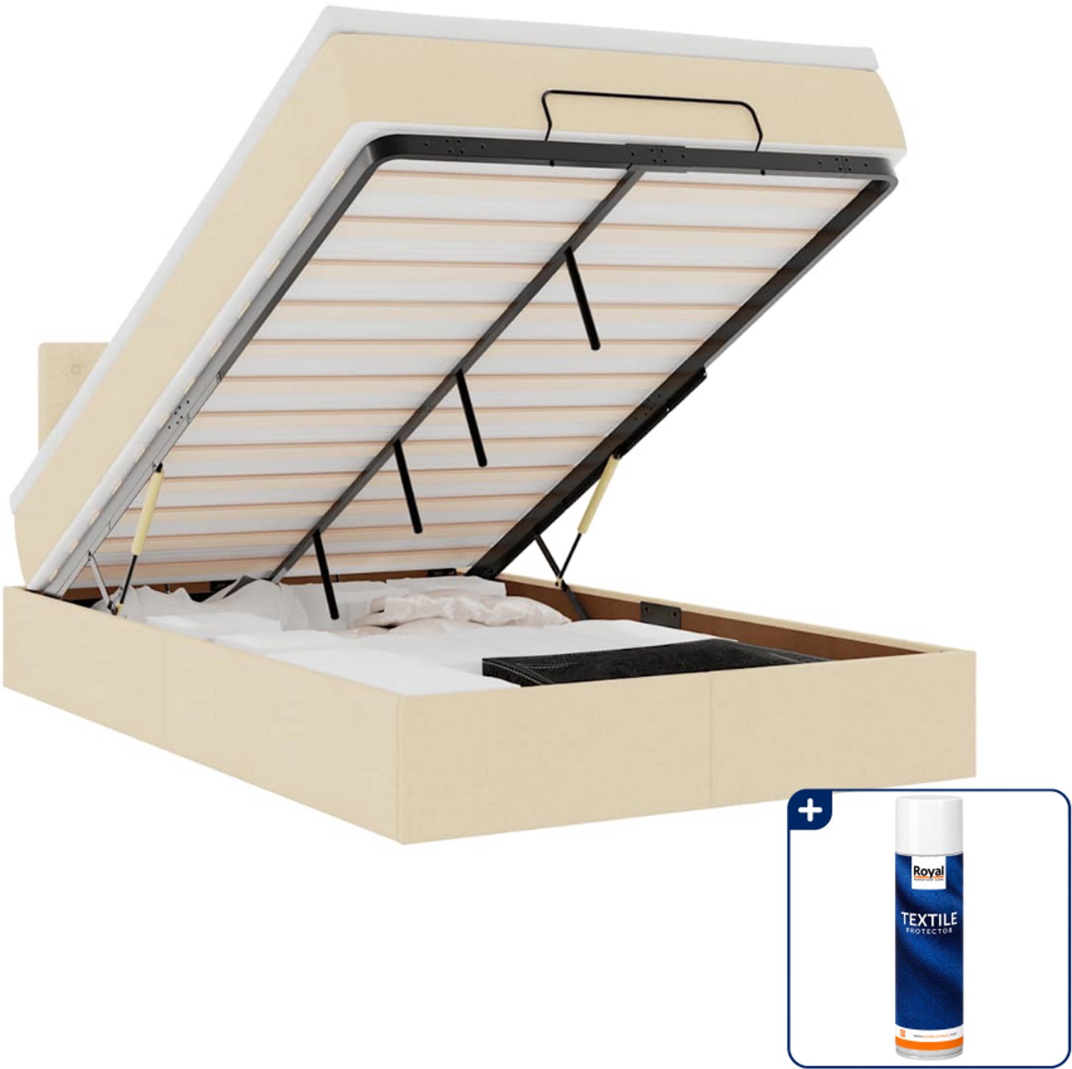 vidaXL ottoman bed met matras - 120 x 190 cm - stof - crèmekleurig - Inclusief textielbeschermer 500 ml Grijs