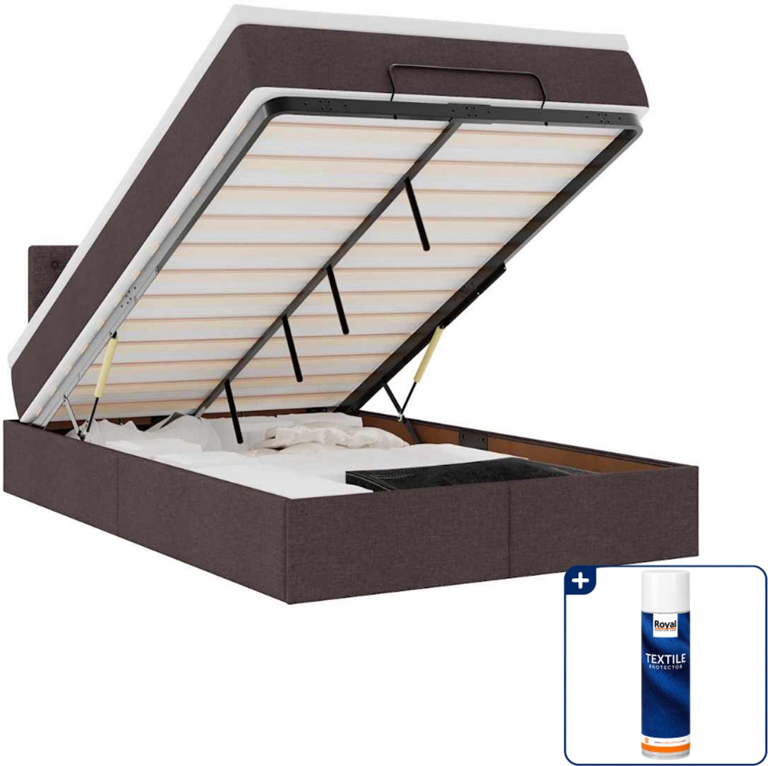 vidaXL bed met matras - 120 x 200 cm - stof - donkerbruin - Inclusief textielbeschermer 500 ml Crème