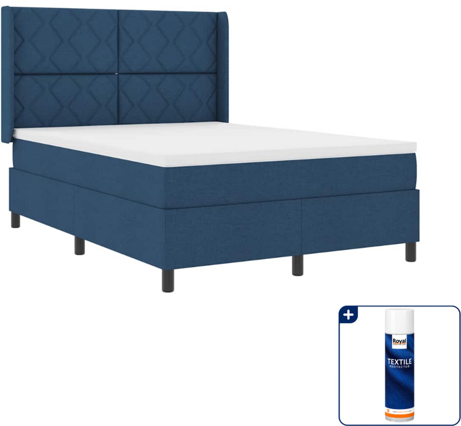 vidaXL boxspring met led - Small double - 140 x 200 cm - blauw - Inclusief textielbeschermer 500 ml