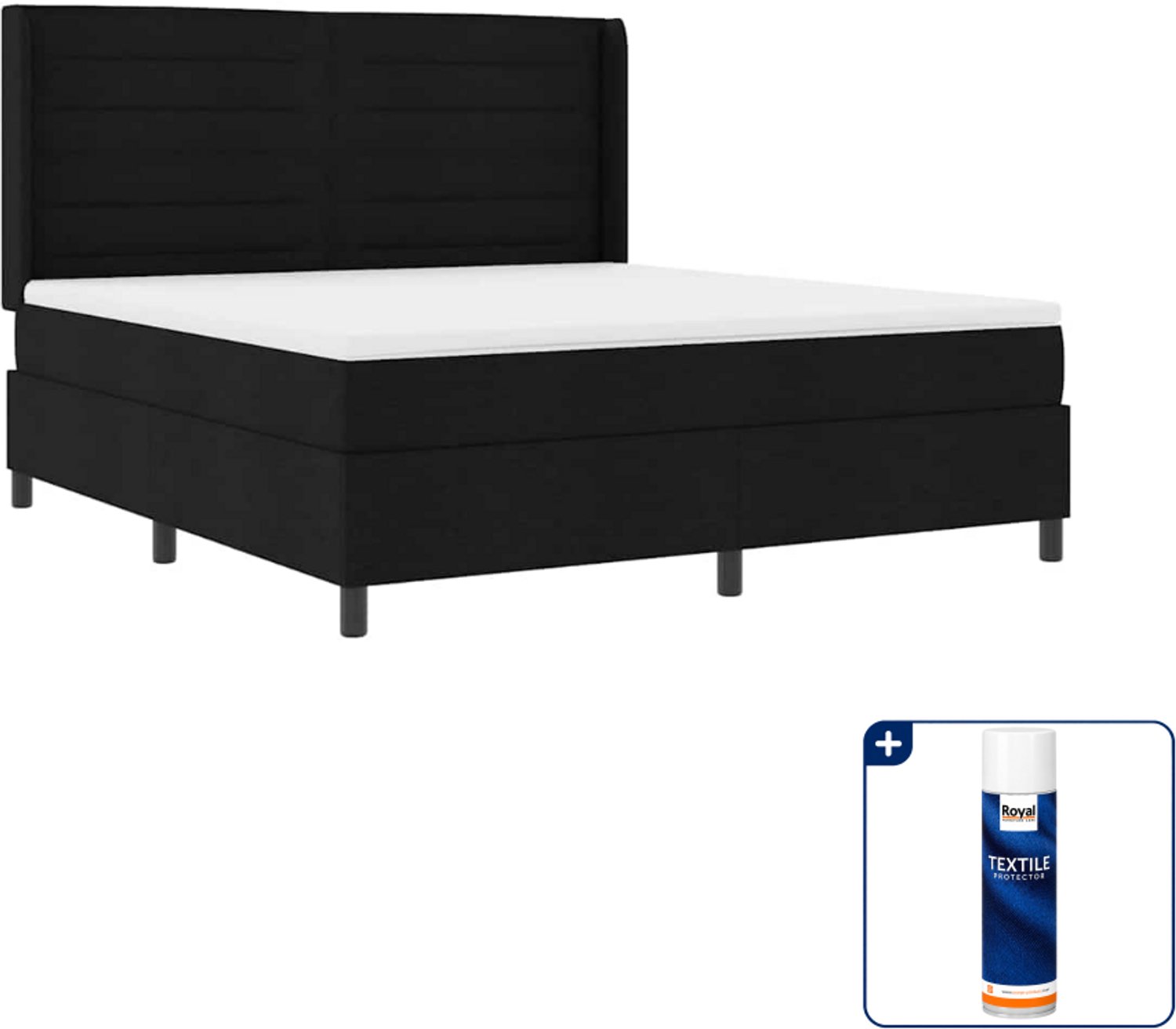 vidaXL Kingsize boxspring met matras - 180 x 200 cm - zwart - Inclusief textielbeschermer 500 ml