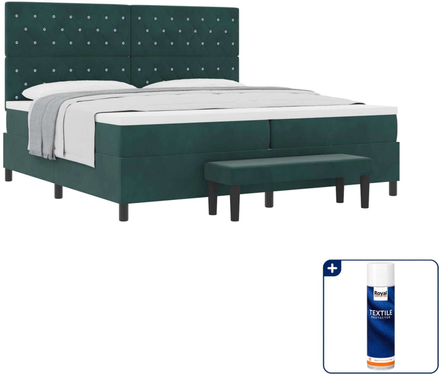 vidaXL boxspring bed met hoofdeinde - 200 x 200 cm - fluweel - donkergroen - Inclusief textielbeschermer 500 ml